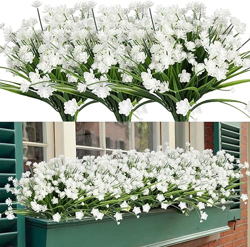 HAPLIA 8 paquetes de flores artificiales, vegetación artificial falsa, resistente a los rayos UV, no se decolora, plantas de plástico sintético para