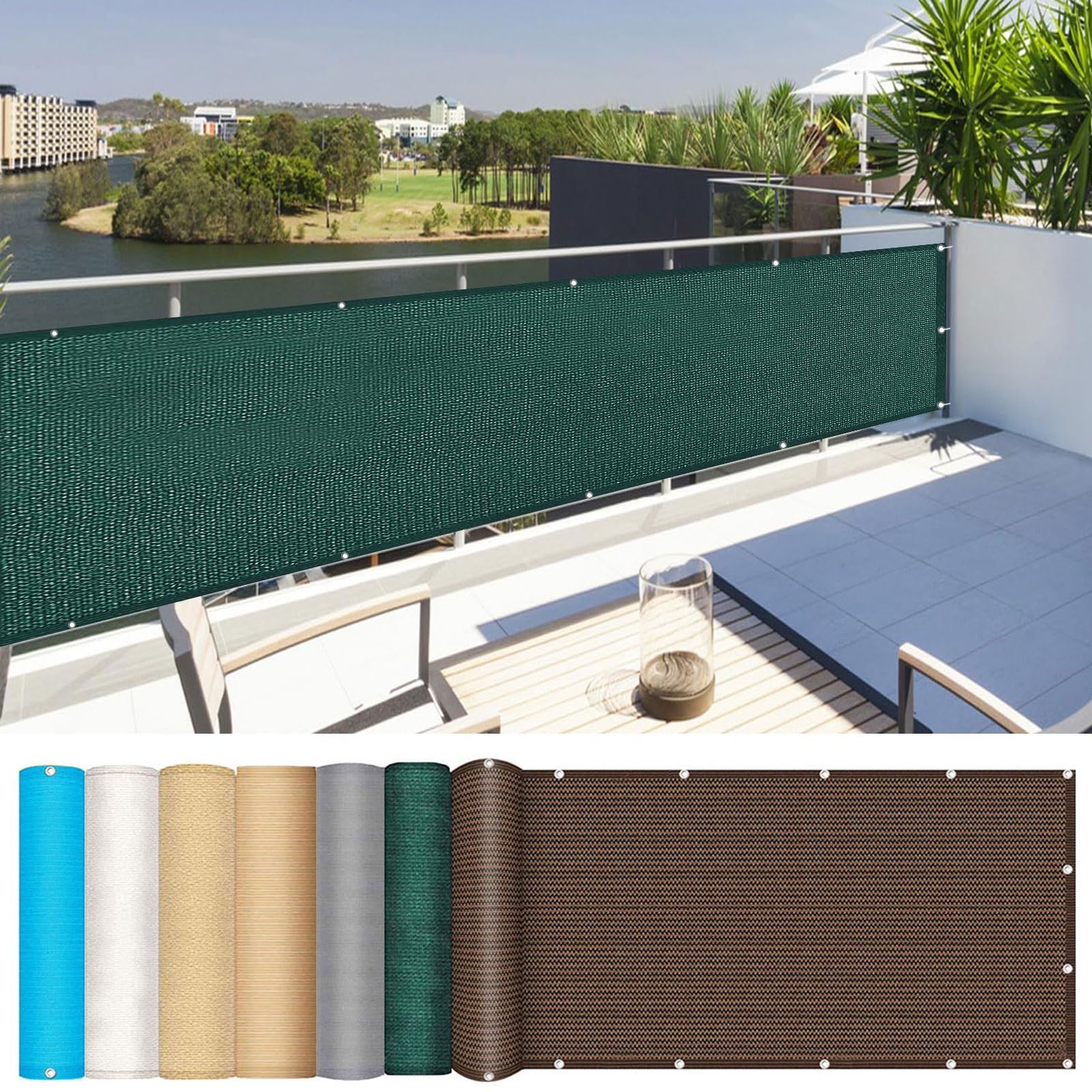 Brise vue balcon 70 x 250 cm vert foncé avec attaches pour clôture de jardin