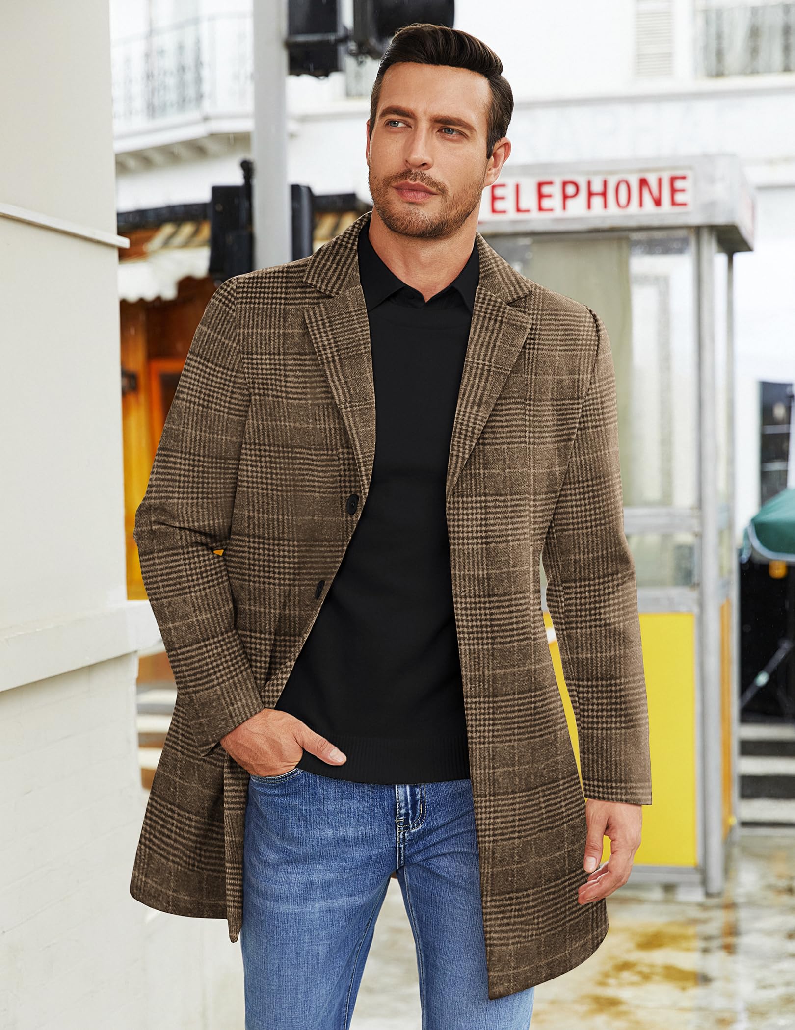 COOFANDY Cappotto invernale da uomo, caldo, con colletto a risvolto, da lavoro, trench, giacca invernale con tasche
