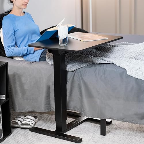 Miniatura 2 de VIVO CART-E1TB - Mesa eléctrica de 28 x 20 pulgadas, escritorio móvil con ruedas ocultas, mesa de cama de hospital ajustable en altura, escritorio