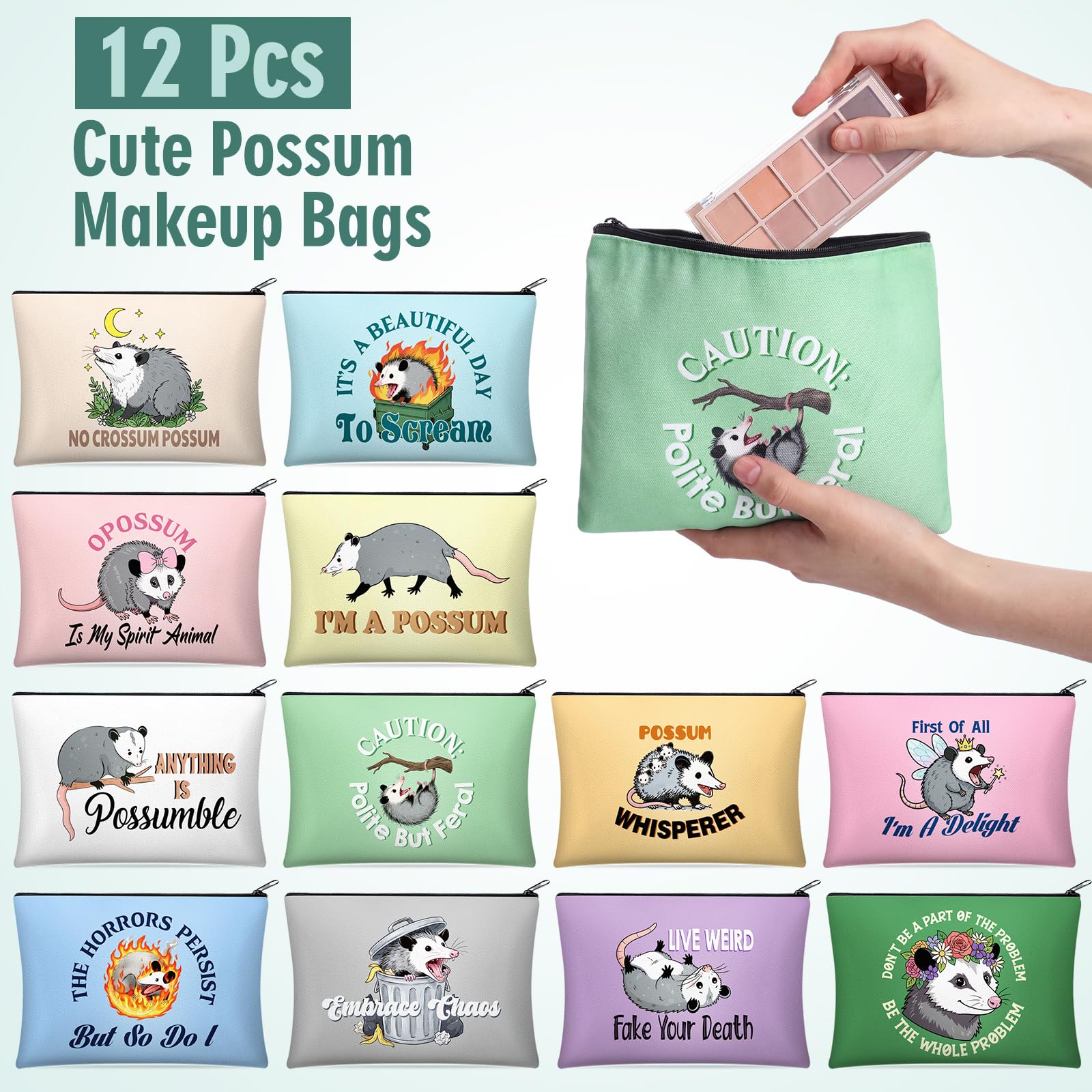 Reginary 12 Pcs Canvas Makeup Bags with Zipper