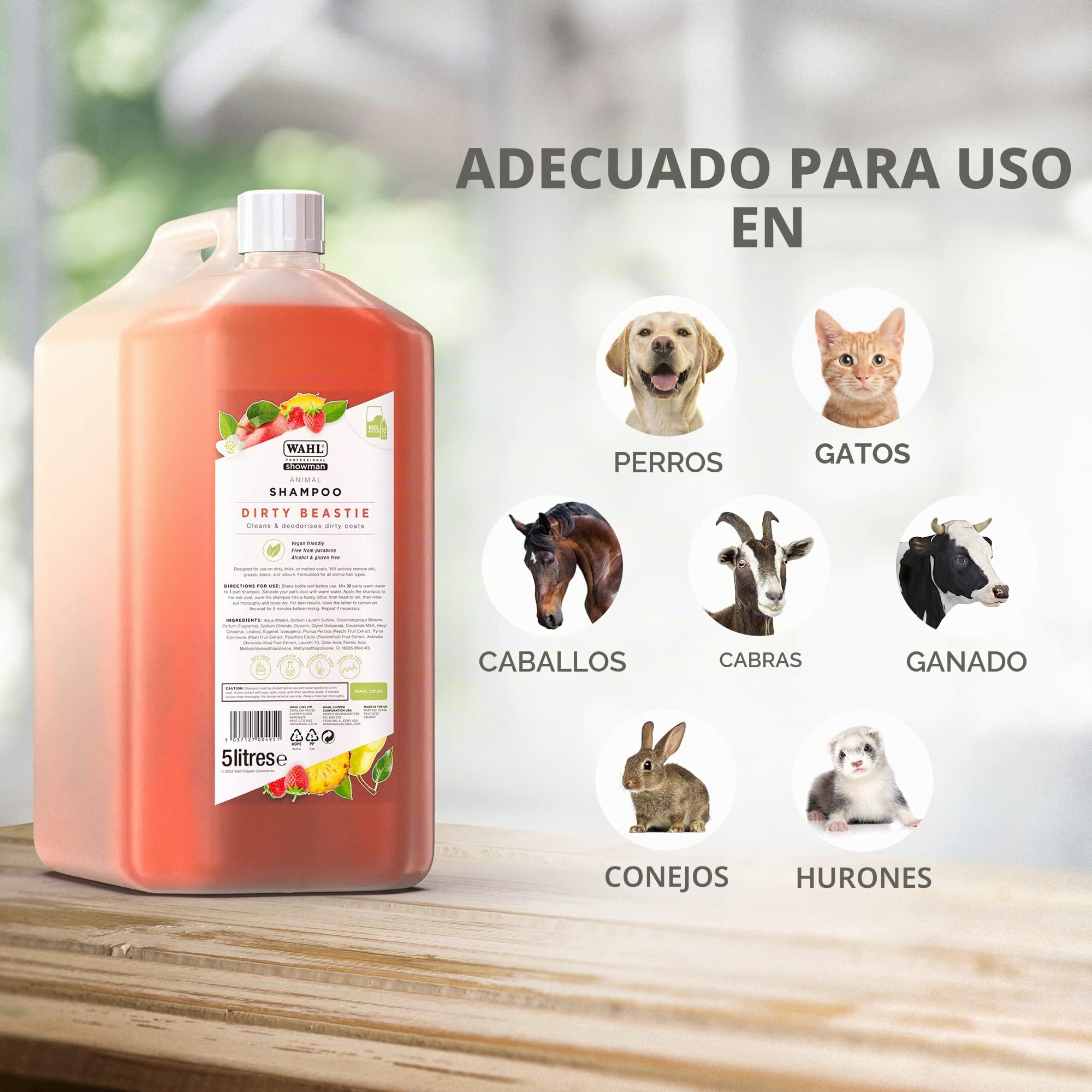 WAHL Dirty Beastie Dog Shampoo - 5 l, Concentrado 32:1, fórmula Vegana para pelajes sucios, Gruesos o enmarañados, Limpia y desodoriza
