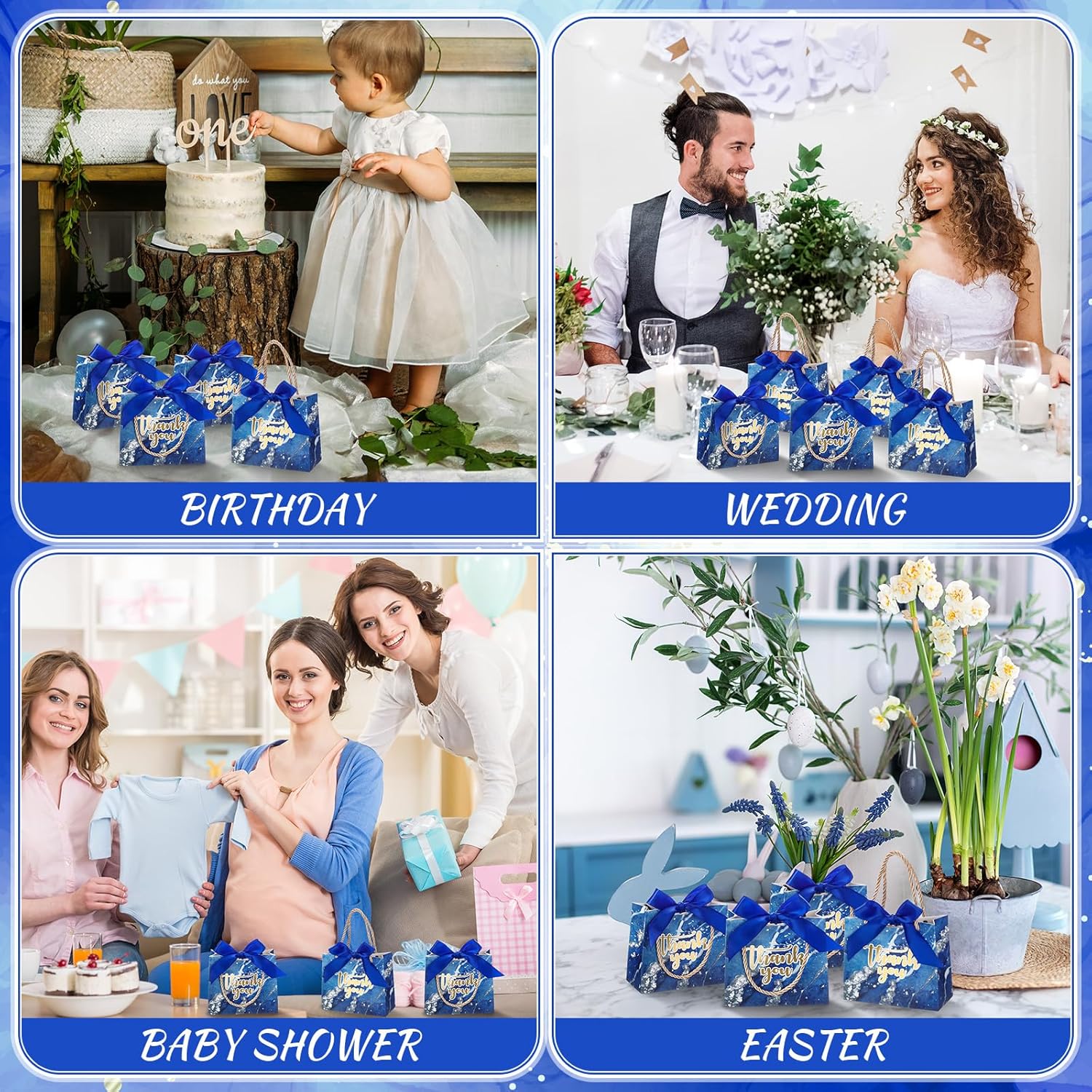AmazingSpark 40 Pack Small Thank You Gift Bags with Handles 5.5 x 2.4 x 4.7 Inches Mini Gift Bags Bulk with Bow Ribbon Paper Marble for Party Favor Valentine's Day Wedding Bridal Shower(Royal Blue) - Image 5