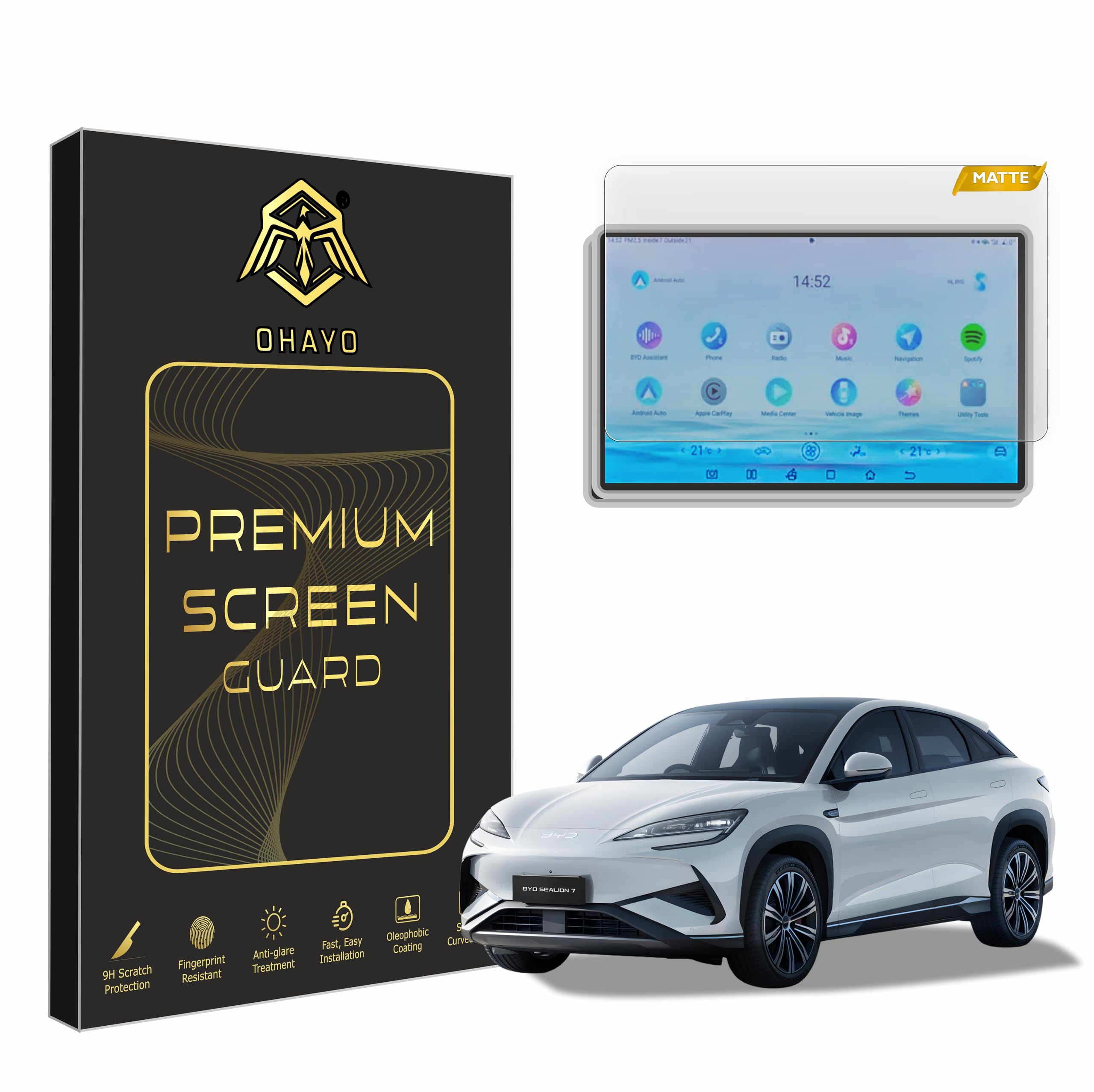 ohayo 9h hard car display screen protector for byd sealion 7(matte) 15.6 inch infotainment system | not tempered glass | military strength scratch resistant touchscreen guard | hd clear | anti fingerprint | bubble free installation | compatible with byd sealion 7