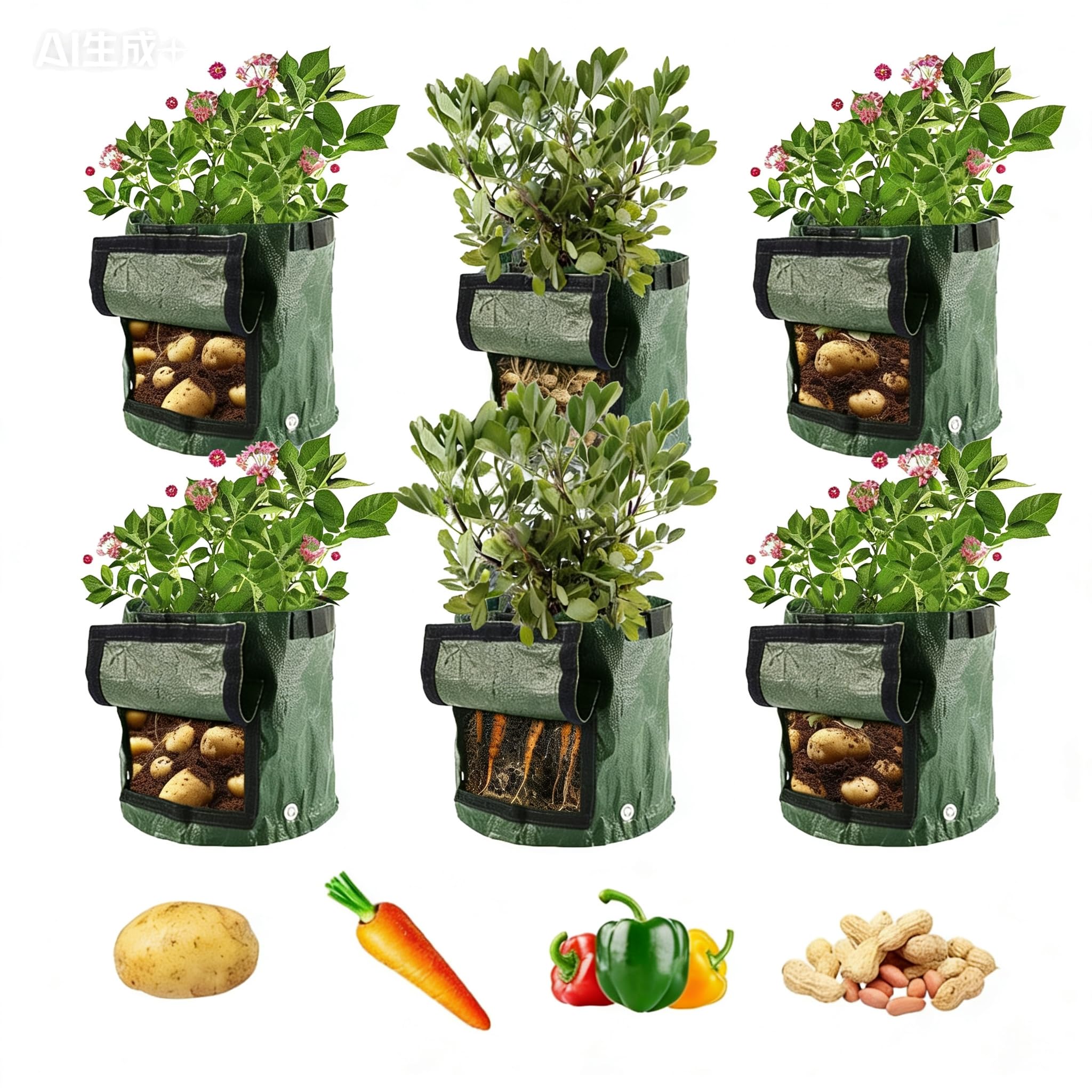 Bolsas de cultivo de patatas de 10 galones, sacos de plantación transpirables duraderos con solapa y asas para jardinería de verduras y frutas al aire libre, incluye 2 paquetes