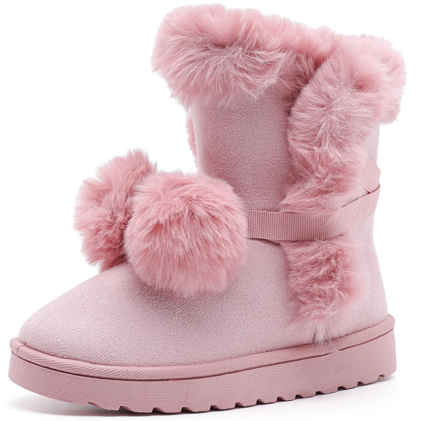 Women's Cute Pompon Lace Up Fur Winter Snow Boots Sweetheart Princess Fluffy Boots