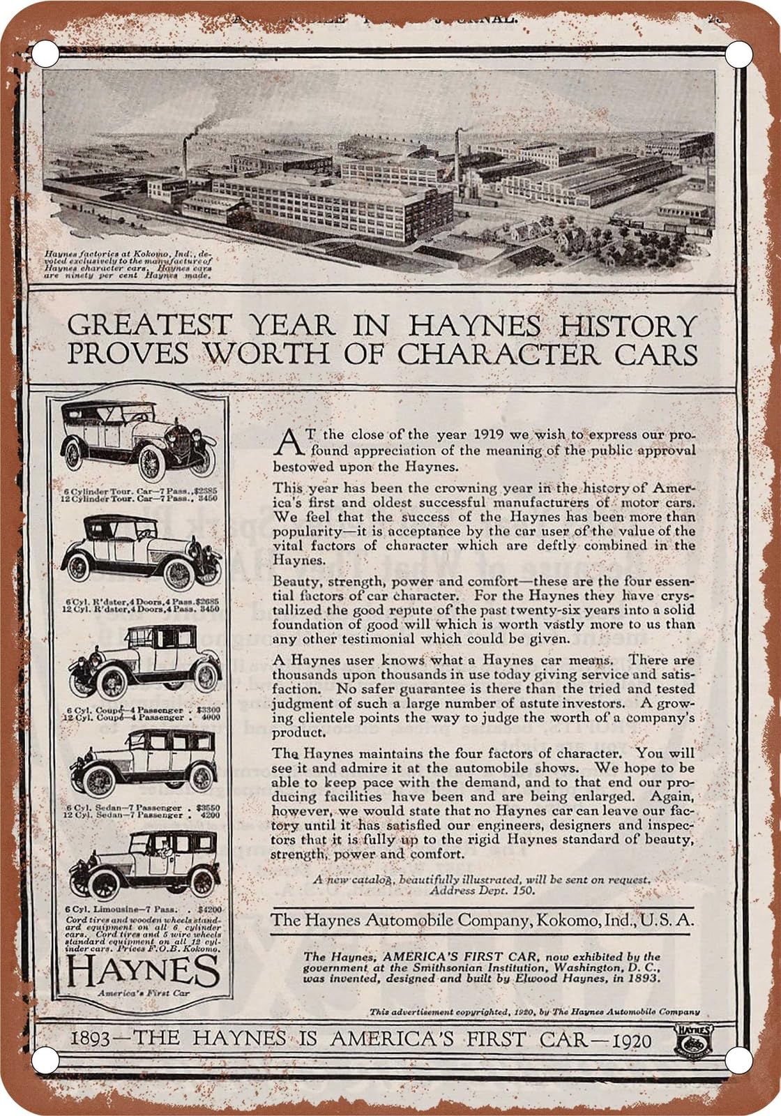 METAL SIGN - 1920 Haynes Vintage Ad 02 - Old Retro Rusty Look home decor