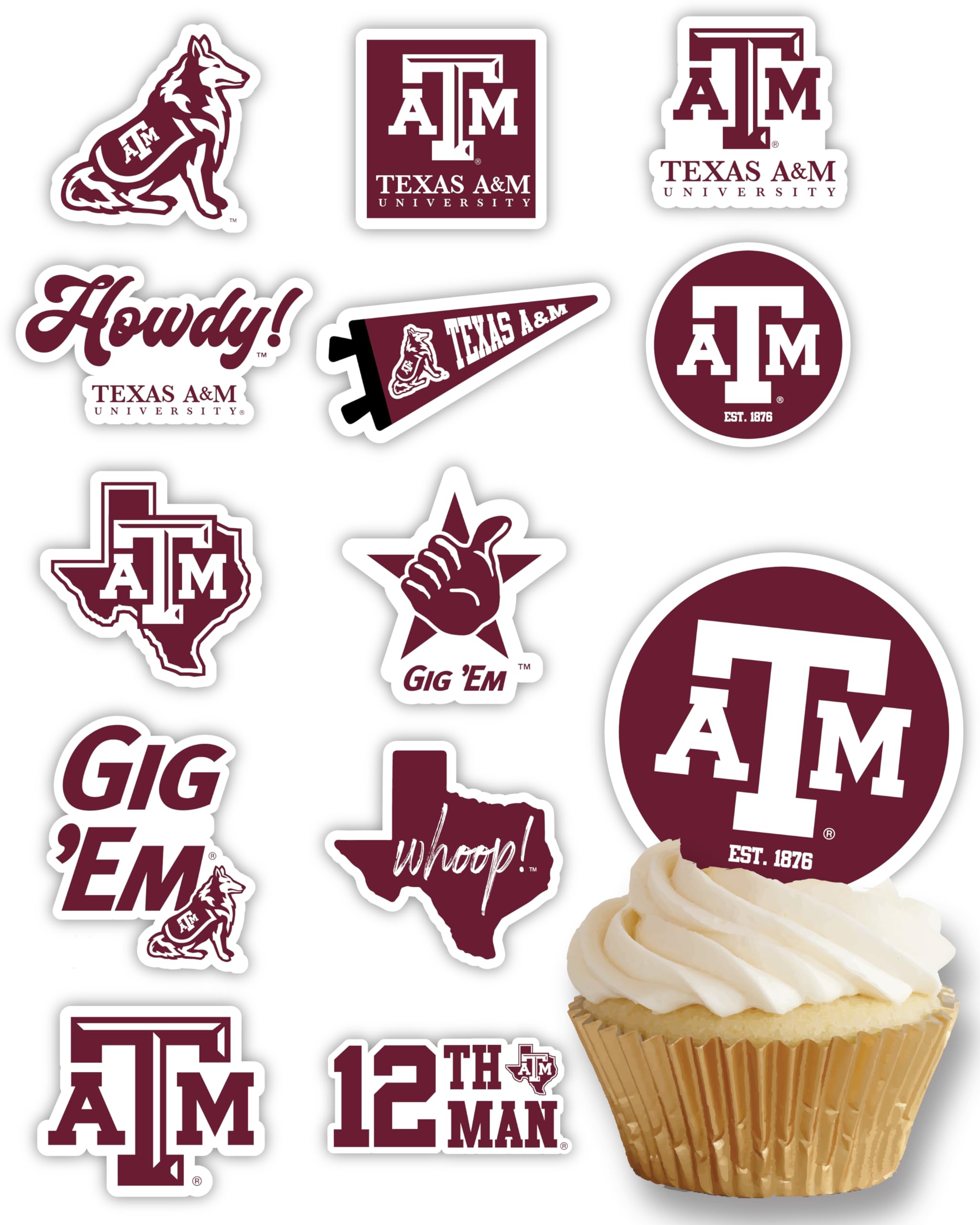 Texas A&M Cupcake Topper Party Supplies for Football, Birthday, Graduation Party Decorations (24 Pieces) (Texas A&M)