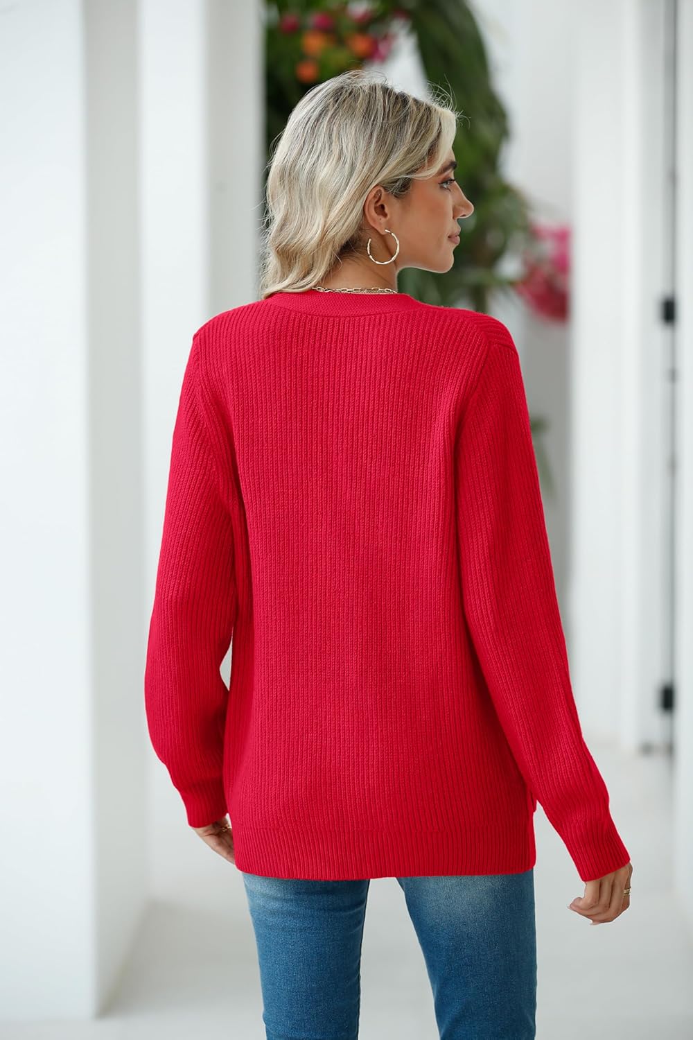 VIISHOW Women Chunky Knit Cardigan Sweater Long Sleeve V Neck Button up Cardigan with Pocket Sweater Coat for Fall and Winter