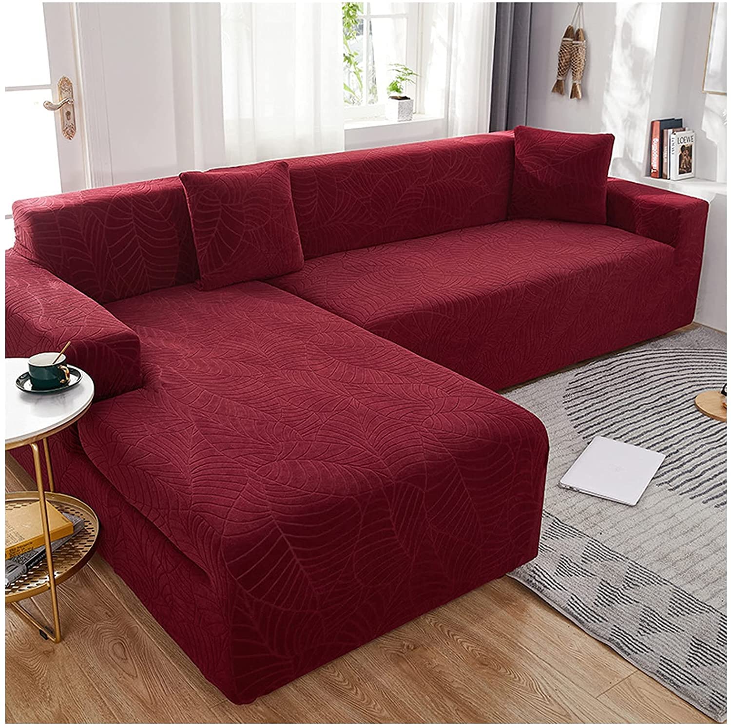 MGEMJMJ Elastic Upgrade Sofa Cover Stretch Sofa Covers, Jacquard Chaise Lounge Set Non Slip For Living Room Couch Cover(Size:2 Seater 145~185cm,Color:B)