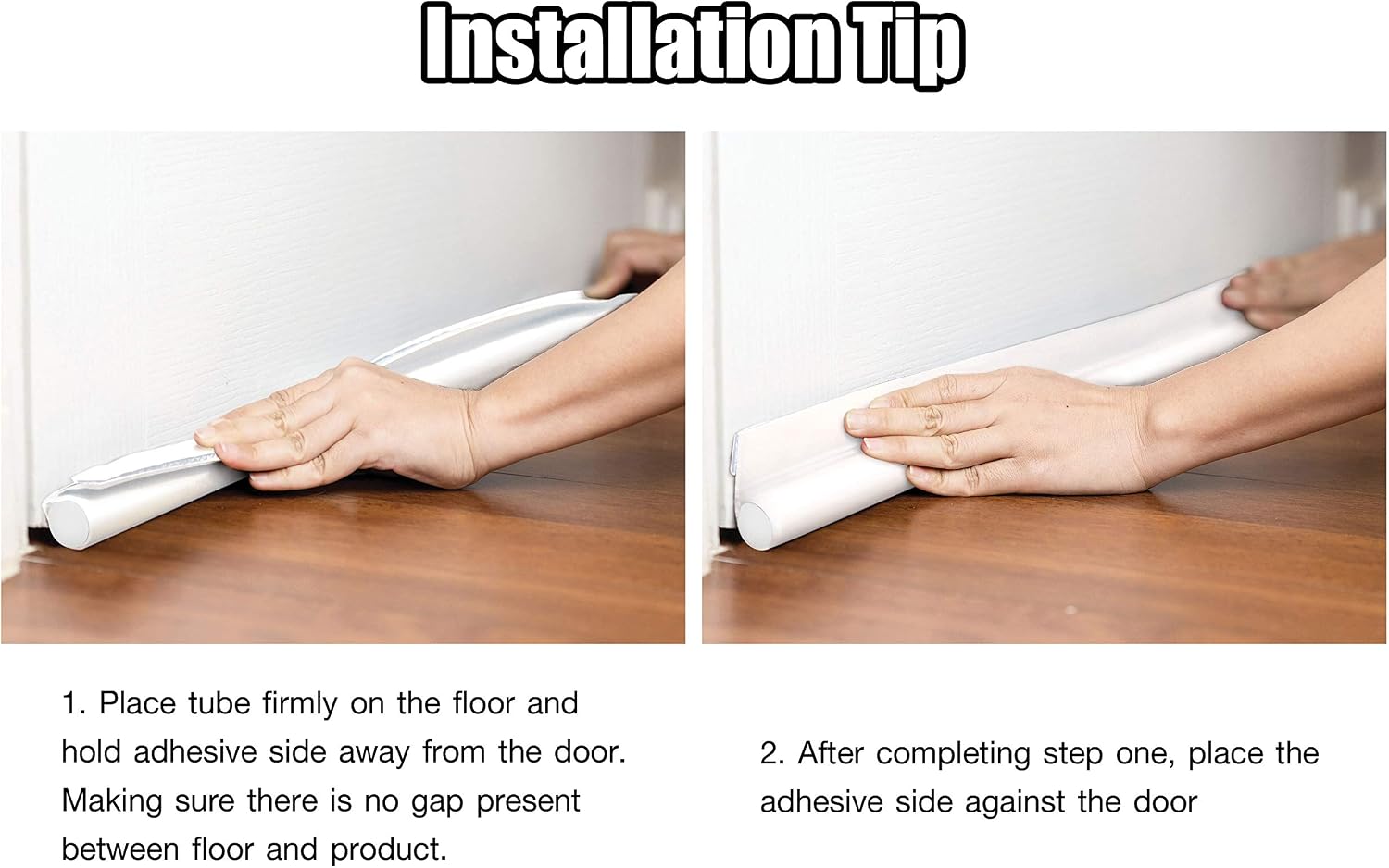 Door Draft Stopper 36" : One Sided Door Insulator with Hook and Loop Self Adhesive Tape Seal Fits to Bottom of Door/Under Door Draft Stopper (White)