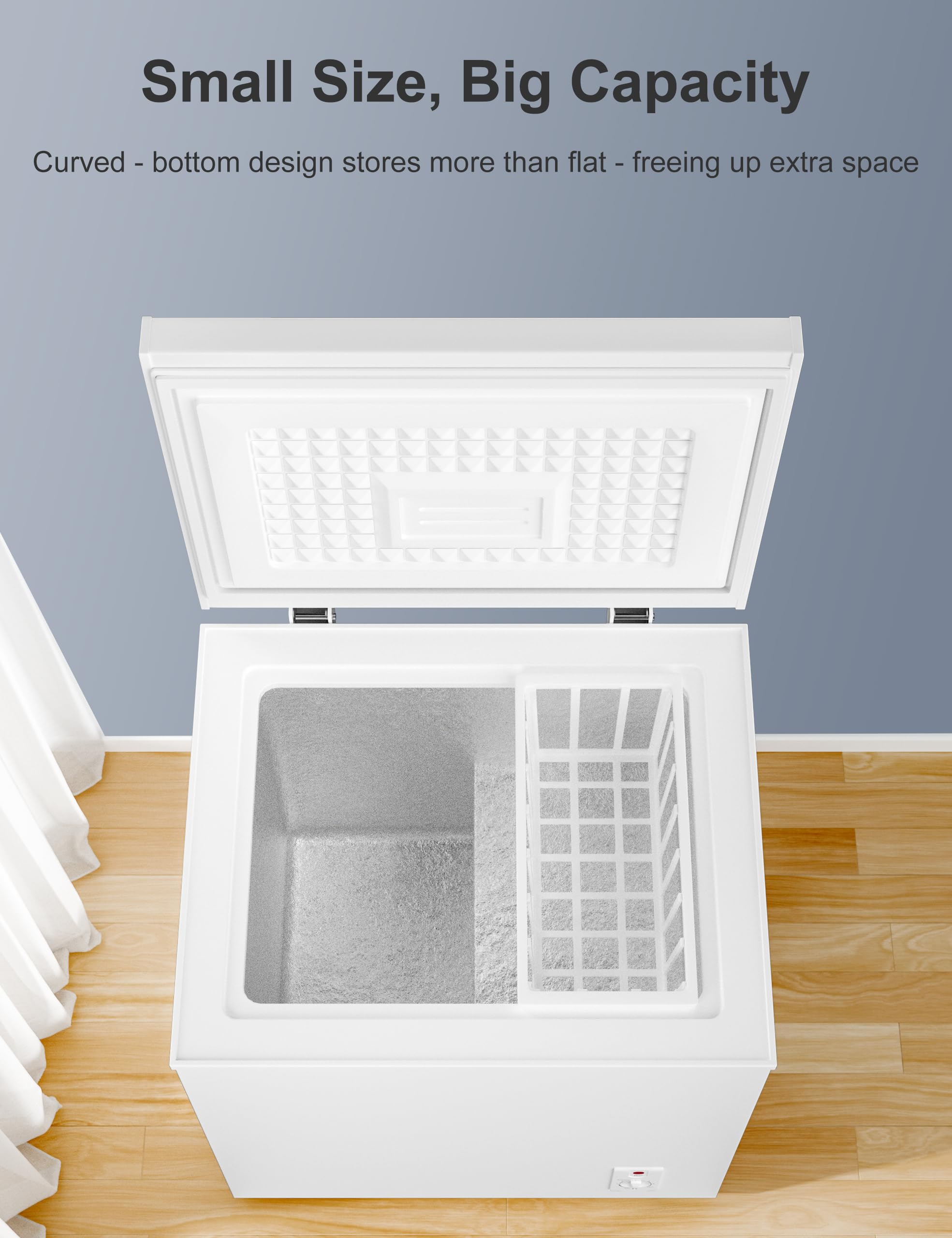2.5 Cu.Ft Deep Freezer With Removable Basket - Small Quiet Chest Freezer W/6 Temp And Energy Efficient - Manual Defrost, Space Saving Design For Dorm, Office, Apartment, Bar, White on Fridge.com - View 6