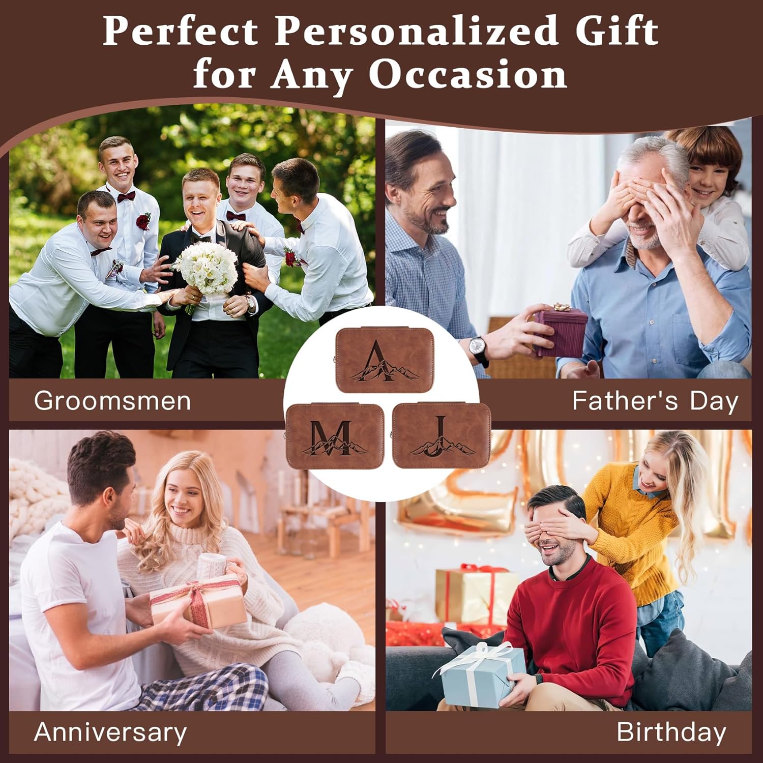 Watch Cases for Men with Initials, Personalized Mens Watch Box for 2 Watches, Mens Travel Jewelry Box, Portable Tough Leather Protection with Zipper, Fits Wristwatches & Smart Watches Up to 55mm (E)