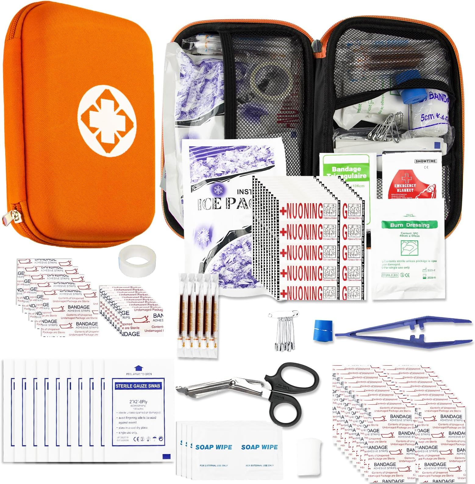 First Aid Kit Emergency Kit Camping Essentials Car-Home Orange First-Aid Bag - 277 Piece Emergency Supplies Hiking First Aid Kit for Backpack Survival Kits for Disaster Preparedness YIDERBO