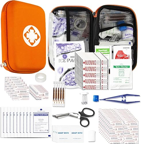 Miniatura 15 de Kit de primeros auxilios portátil rojo para acampar, kits de supervivencia multiusos, más estuche de emergencia, equipo de mochilero al aire libre