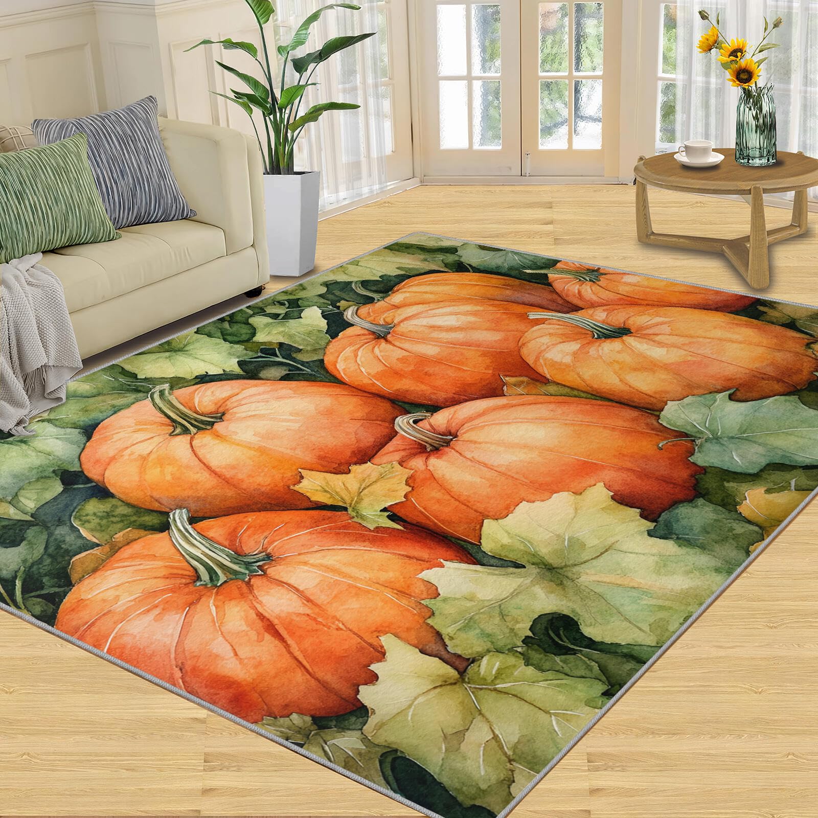 Tapis de salon citrouille automnale antidérapant pour réchauffer votre chambre et couloir
