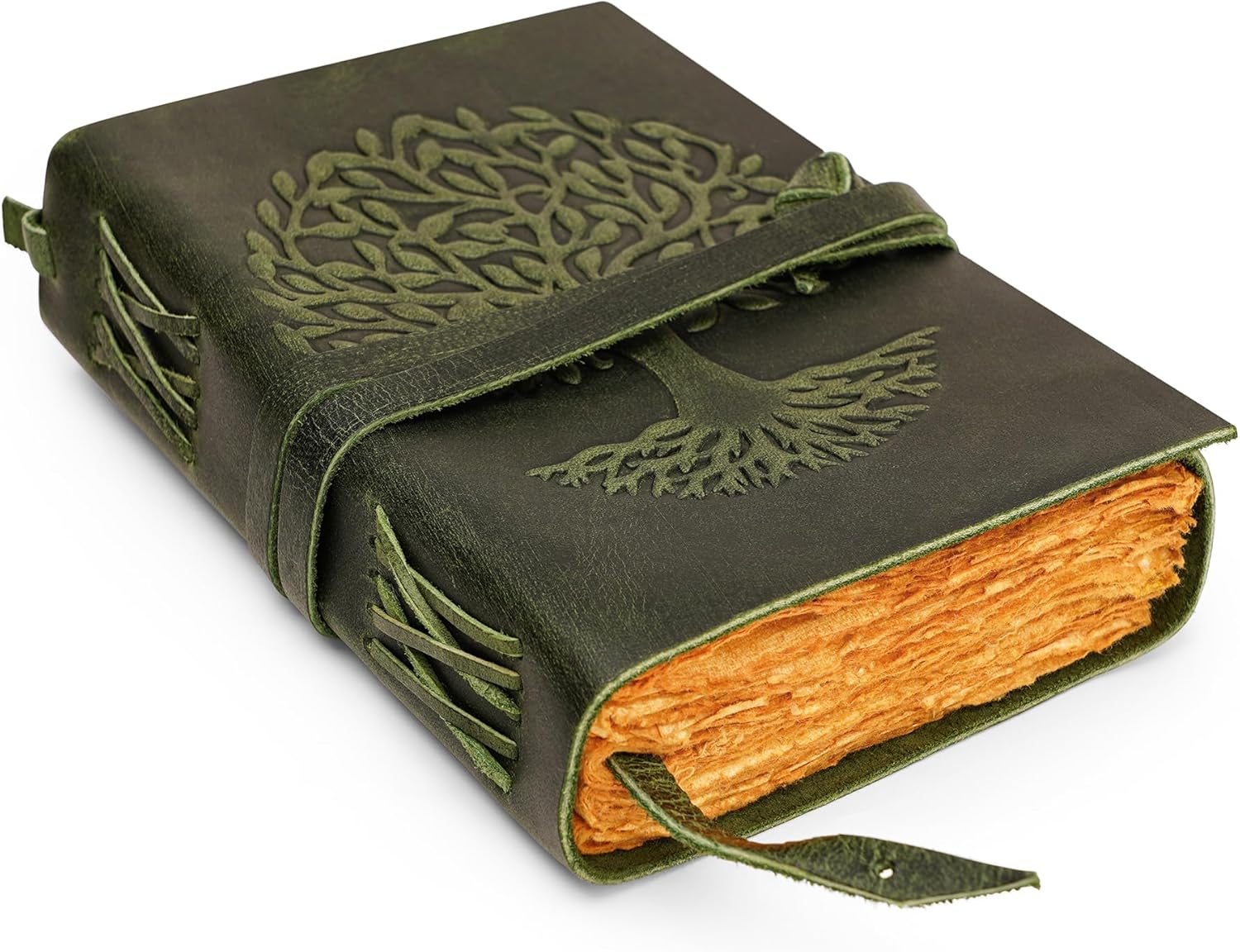 Tree Of Life Leather Journal for Women and Men, Handcrafted Leather Journal for Writing Womens, Sketchbook, Travel Diary with Unlined Deckle Paper, Dark Green 5x7