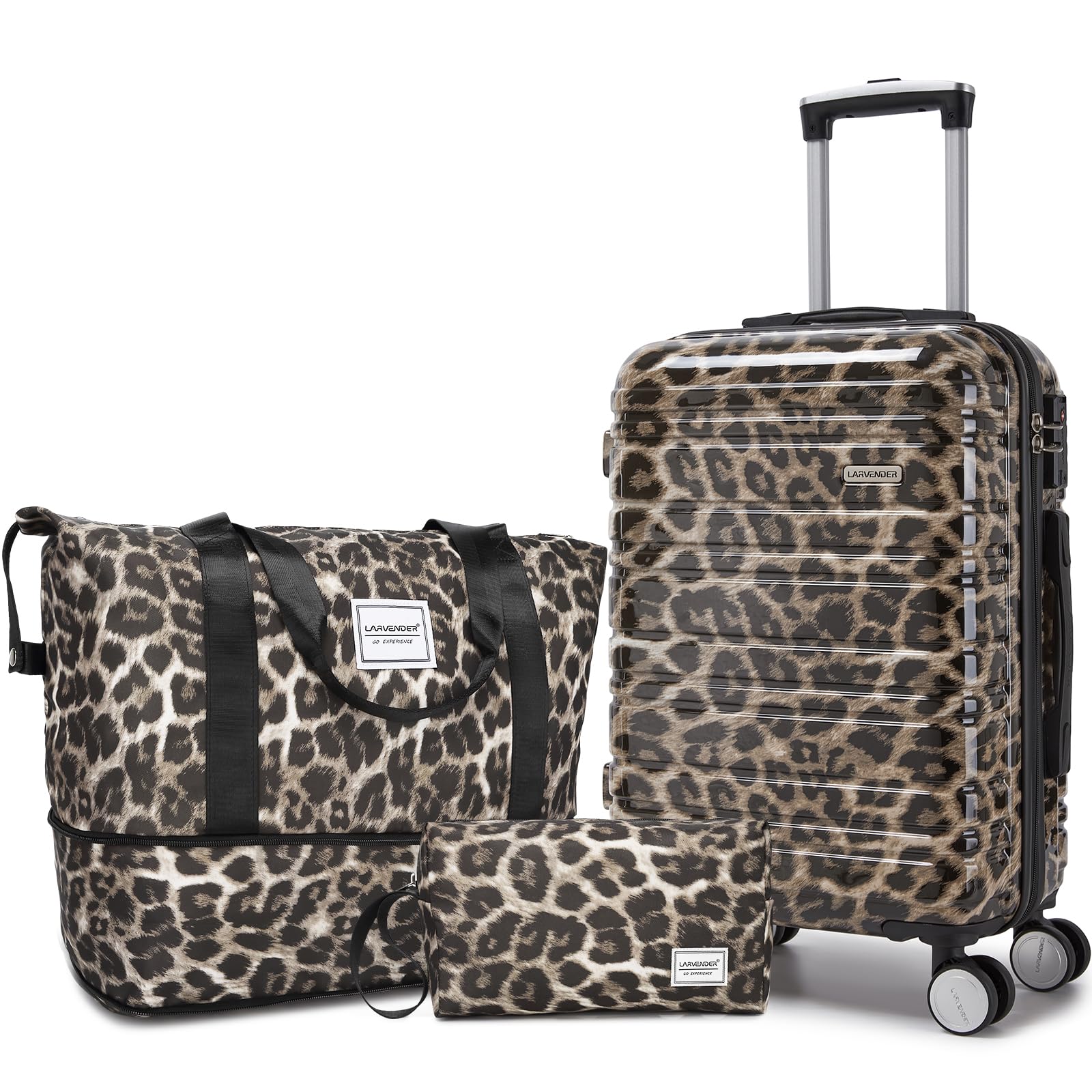 LARVENDER Carry on Luggage Sets 3 Piece, 20in Suitcase with Wheels, Cheetah