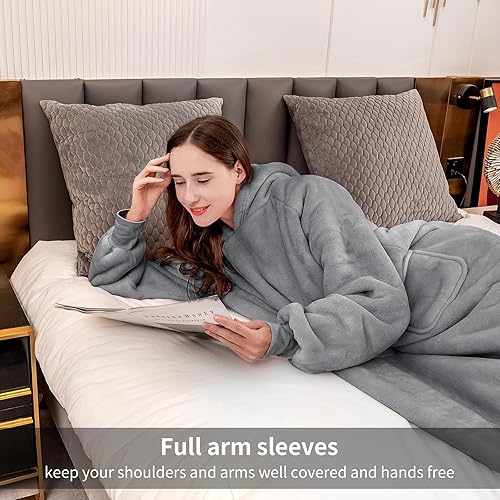 Miniatura 2 de Aisbo Manta con capucha para mujer, manta larga de forro polar Sherpa con capucha para adultos, mujeres y hombres, cálida y acogedora manta con