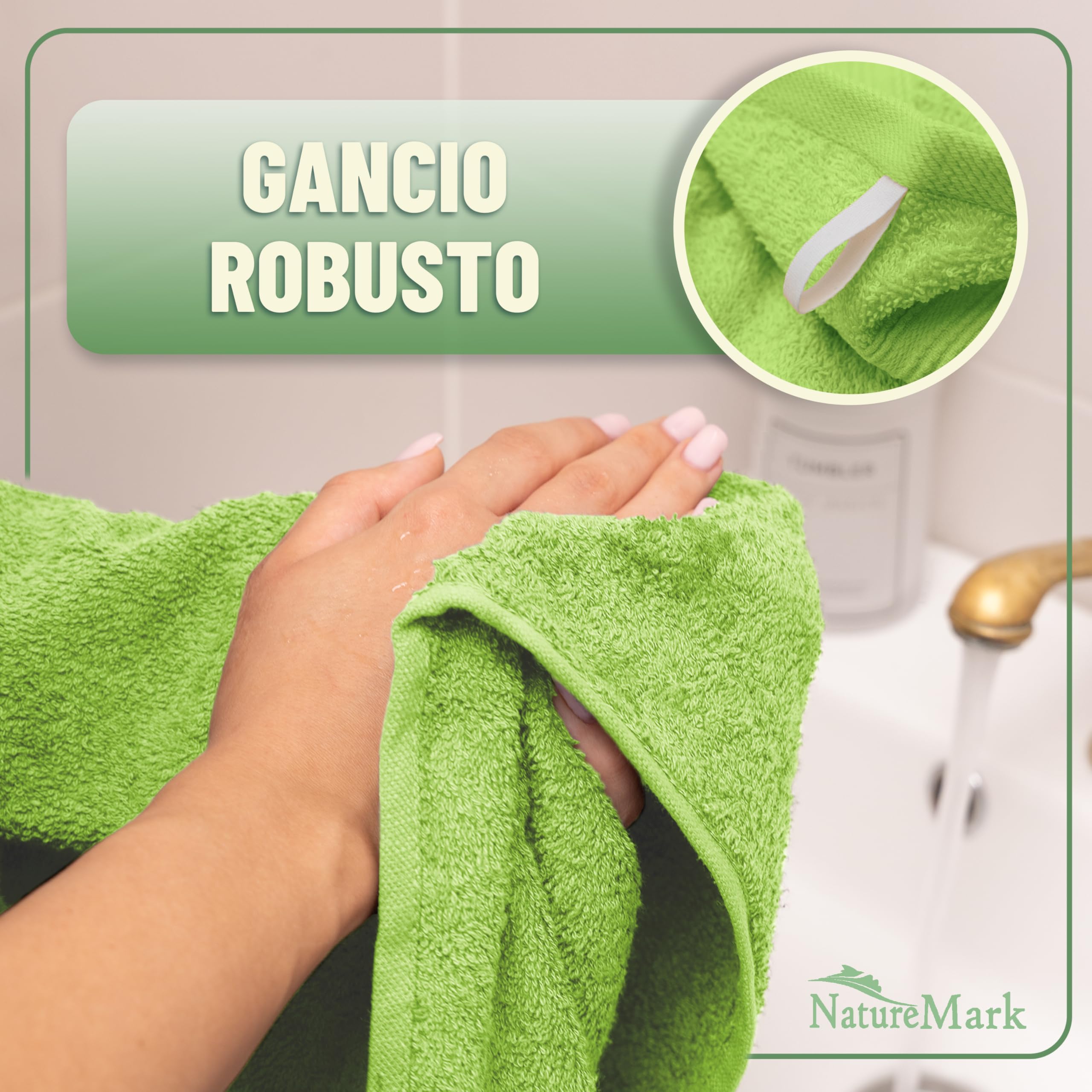 GREEN MARK Set di 10 asciugamani in 100% cotone – 4 asciugamani per mani 50×100, 2 asciugamani grandi da doccia 70×140, 2 asciugamani per ospiti 30×50, 2 guanti da bagno – Verde Mela