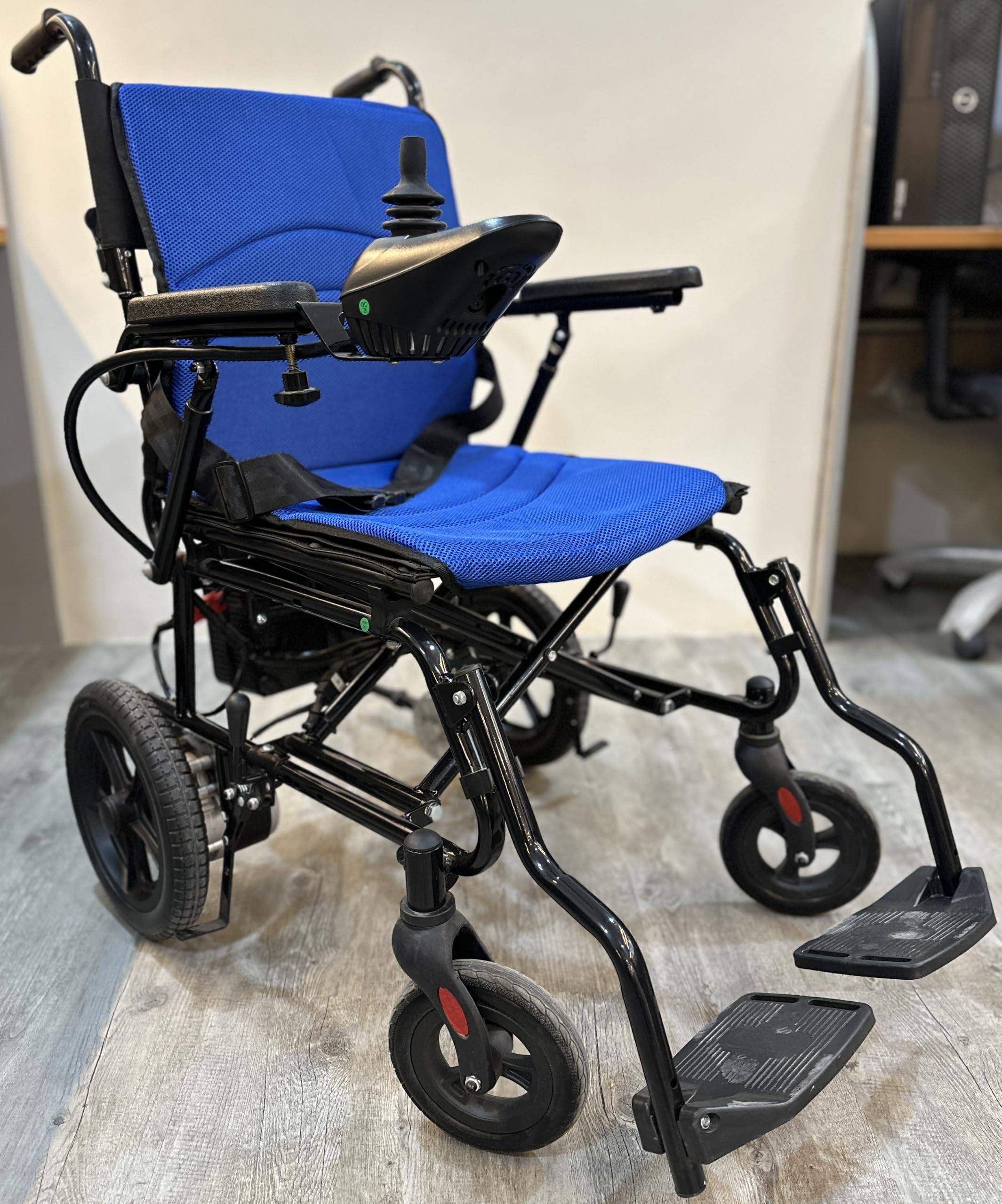 easylife go econ | india's most affordable electric wheelchair | joystick control, foldable frame, removable battery, footrest included, caregiver handles