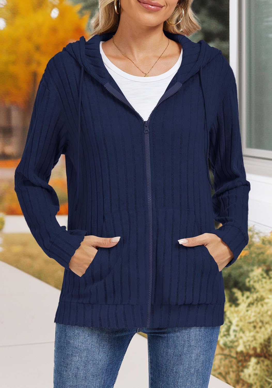 VIISHOW Womens Fall Lightweight Zip Up Hoodies Sweatshirts Comfy Loose Long Sleeve Sweatshirt Solid Color Jacket with Pockets - Image 3