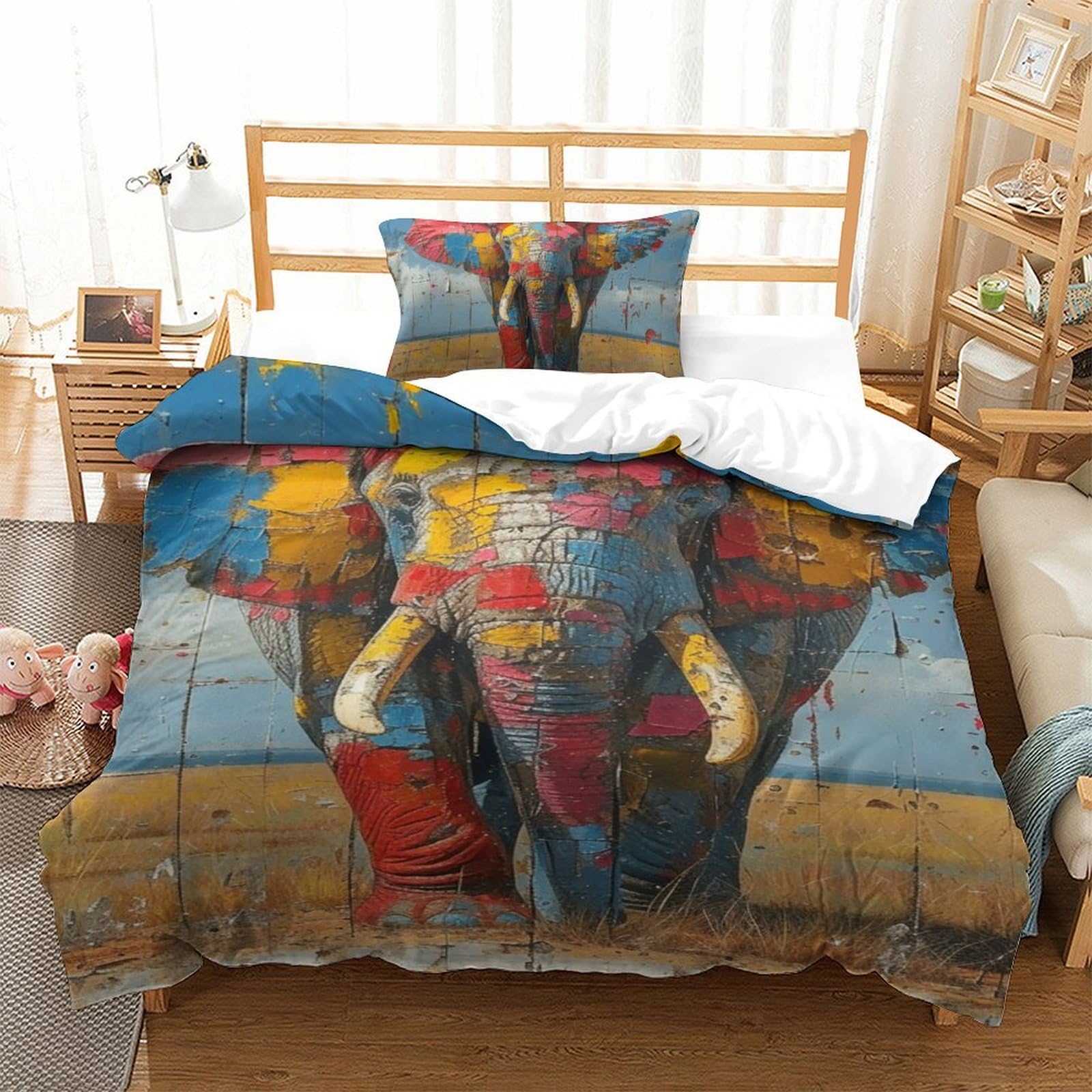 Housse de couette éléphant imprimée en 3D, cadeau idéal pour lit simple ado 135x200