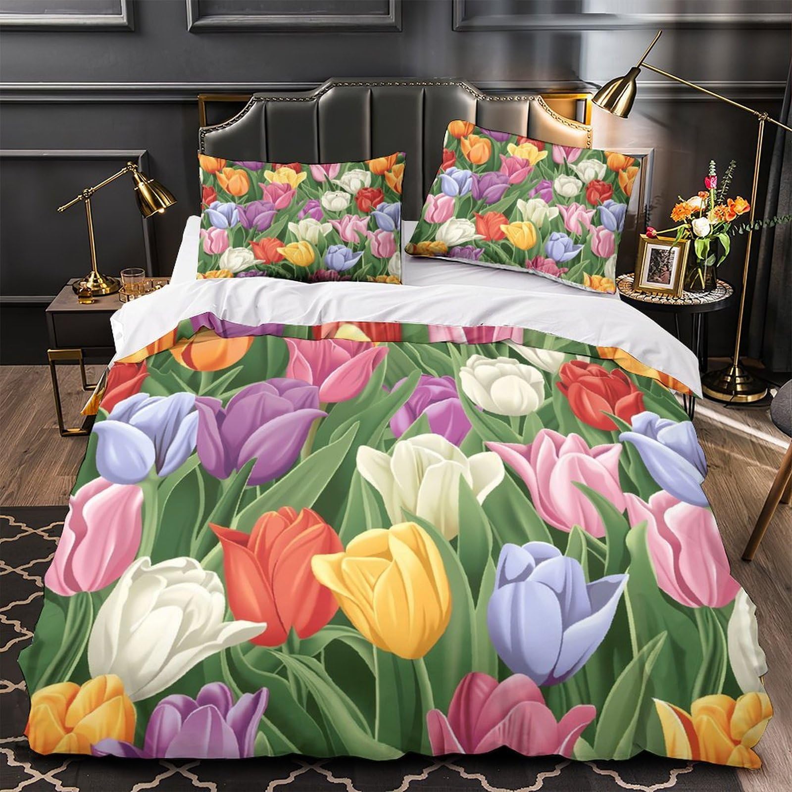 Housse de couette imprimé tropical microfibre hypoallergénique king size