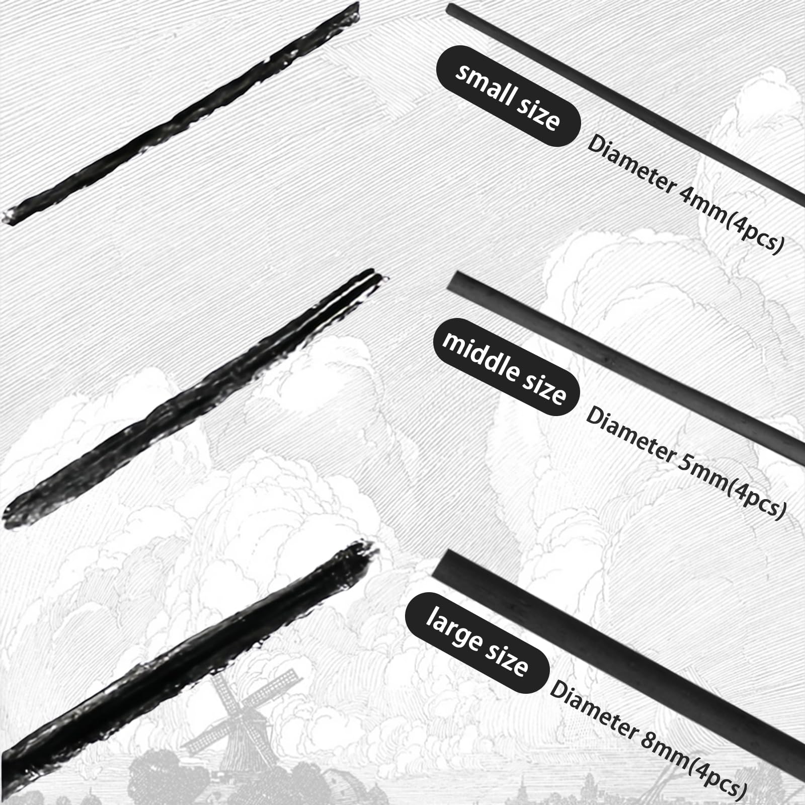 Kohlestifte zum Zeichnen, Zeichenkohle Sticks 3 Verschiedene Größen, 12 Stöcke Willow Sketch Kohlestifte, Sketch Zeichenkohle Set, Weidenkohle, zum Zeichnen, Skizzieren und Kunst