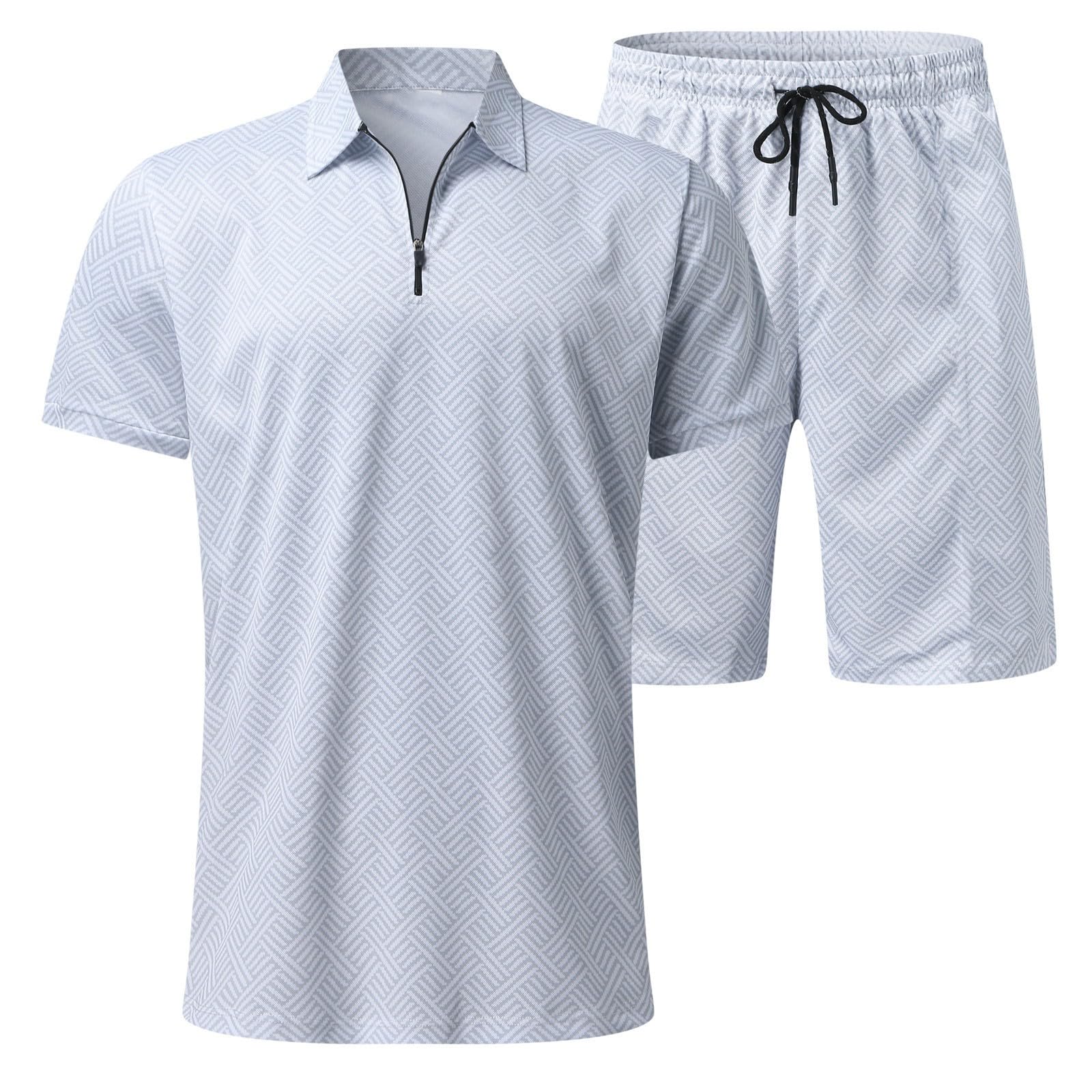 Genérico Chándal Deportivo para Hombre Cremallera Camiseta y Pantalones Cortos 2 Piezas Verano Conjunto S-6XL