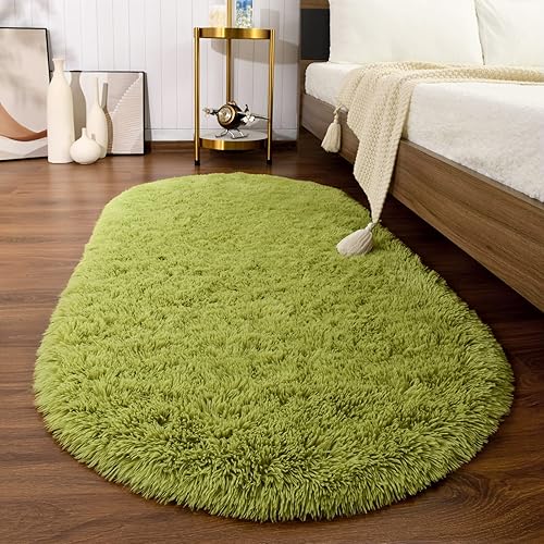 Softlife Oval Fluffy Rugs for Bedroom, 2.6 x 5.3 Feet Shag Cute Area Rug for Girls&Boys and Kids Baby Room Home Decor, Indoor Carpet for Nursery Dorm Living Room