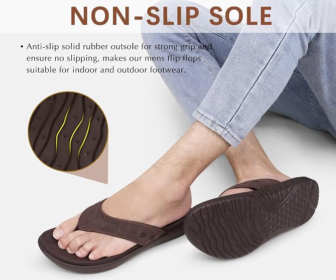 KuaiLu Mens Sport Flip Flops Orthotic Thong Sandals With Arch Support