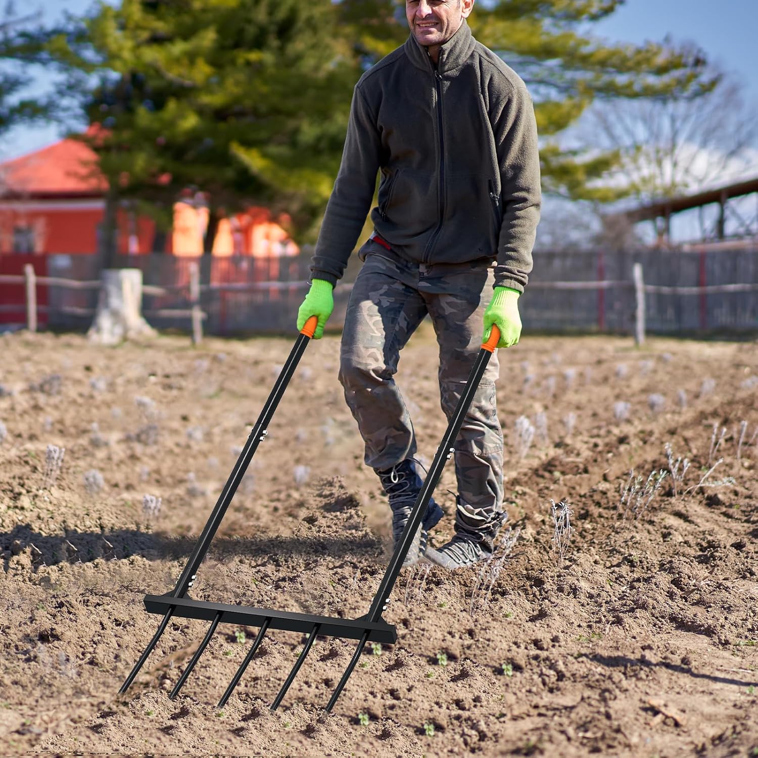 Broad Fork Garden Tool, Ergonomic Design - for Farms, Gardens, Vegetable plots, for Easy Turning of The Soil, Removal of Weeds, 5 Wide Fork Hand Cultivator Black