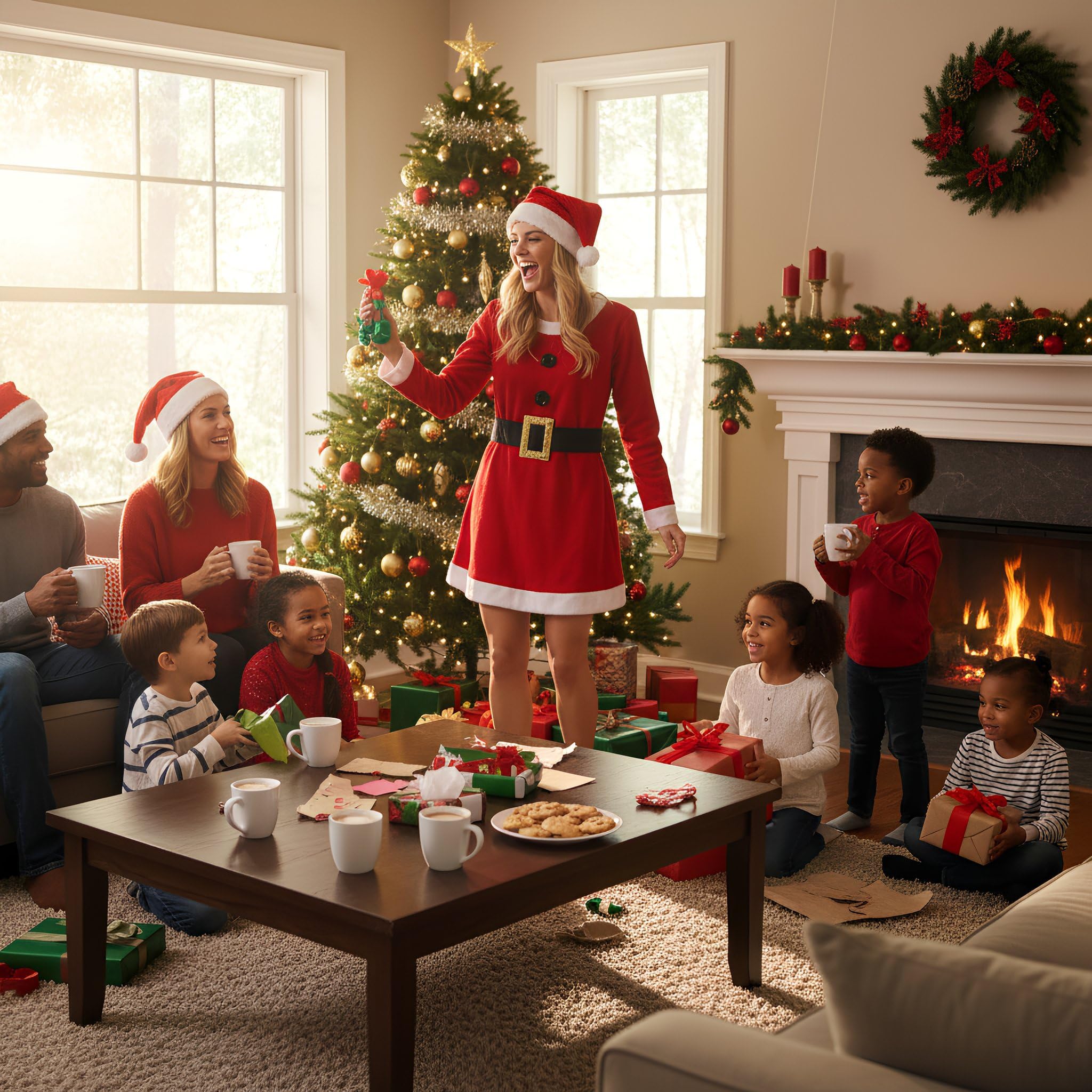 HENBRANDT Women's Santa Claus Christmas Costume, Premium Festive Red Dress & Hat - Image 4