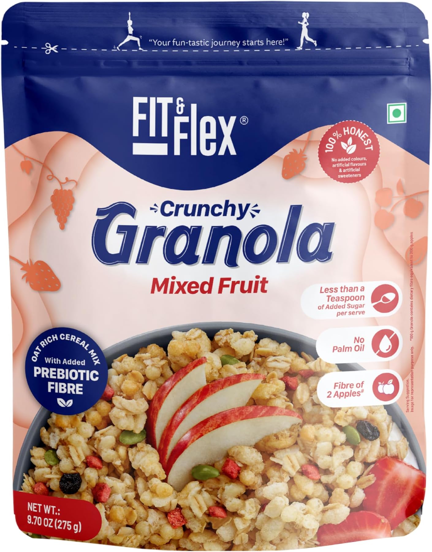 Baked Granola Mixed Fruit Oat Rich Cereal With Real Freeze Dried Fruits Ready To Eat Healthy Breakfast Food Cholesterol Free With Immunity Boosters As Seen On Shark Tank India 275 Gm