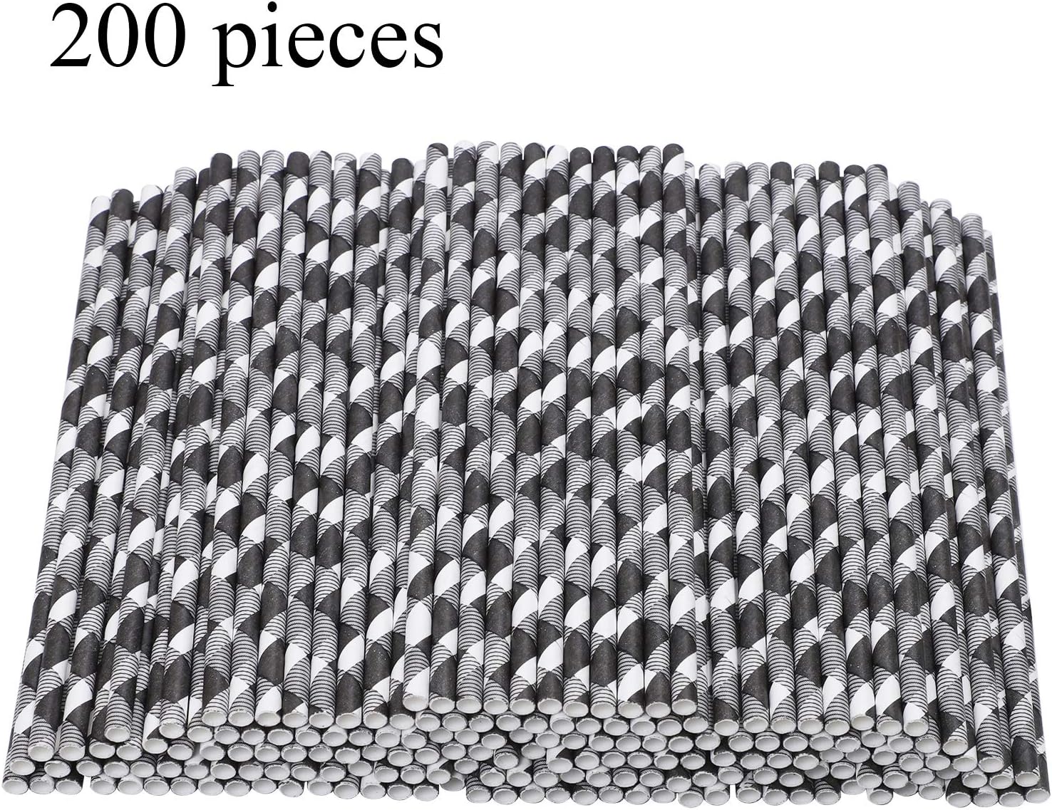 Cooraby 200 Pieces Black and White Plaid Paper Straws Biodegradable Paper Drinking Straws for Party Supplies and Party Favors
