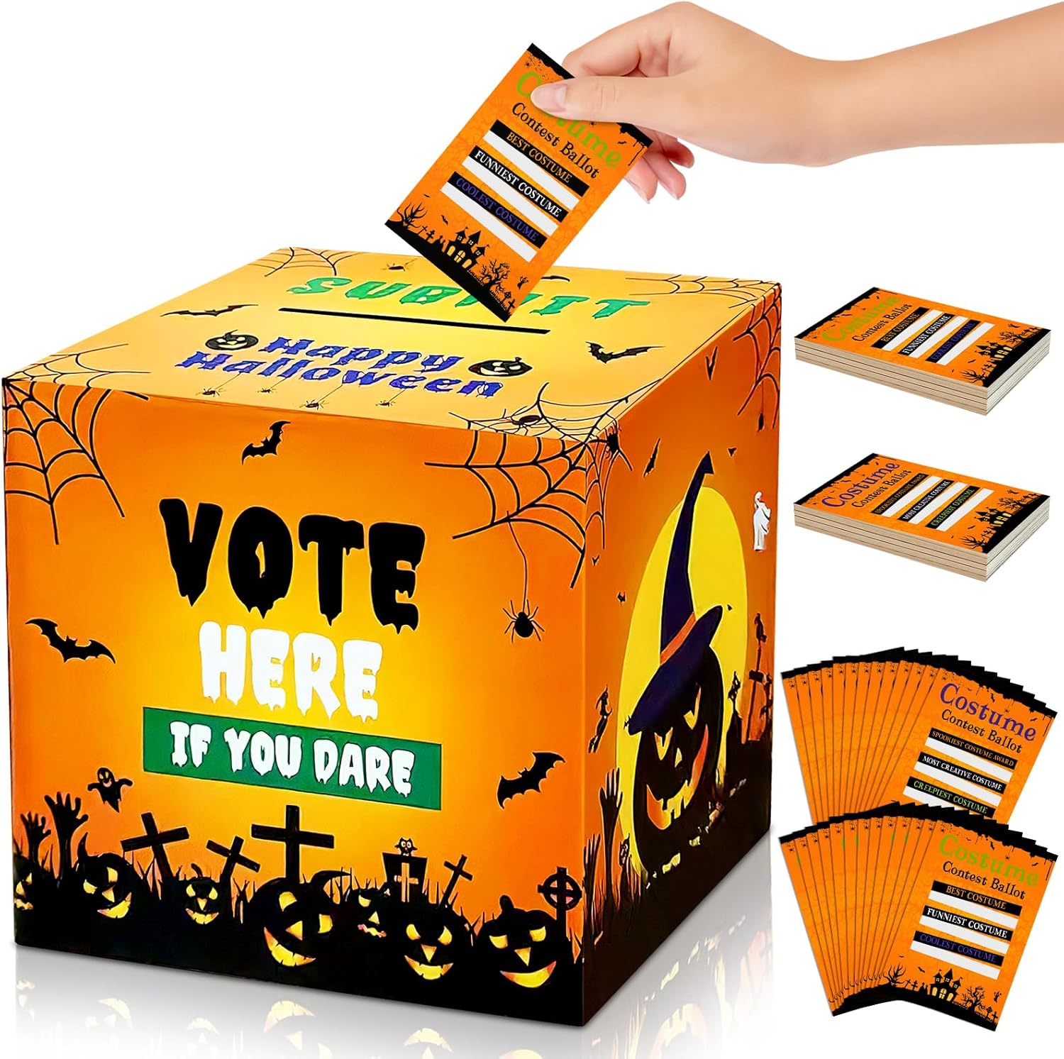 Halloween Costume Contest Party Bundle with 1 Ballot Box and 82 Voting Cards for Kids Adults