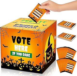 Halloween Costume Contest Party Bundle with 1 Ballot Box and 82 Voting Cards for Kids Adults