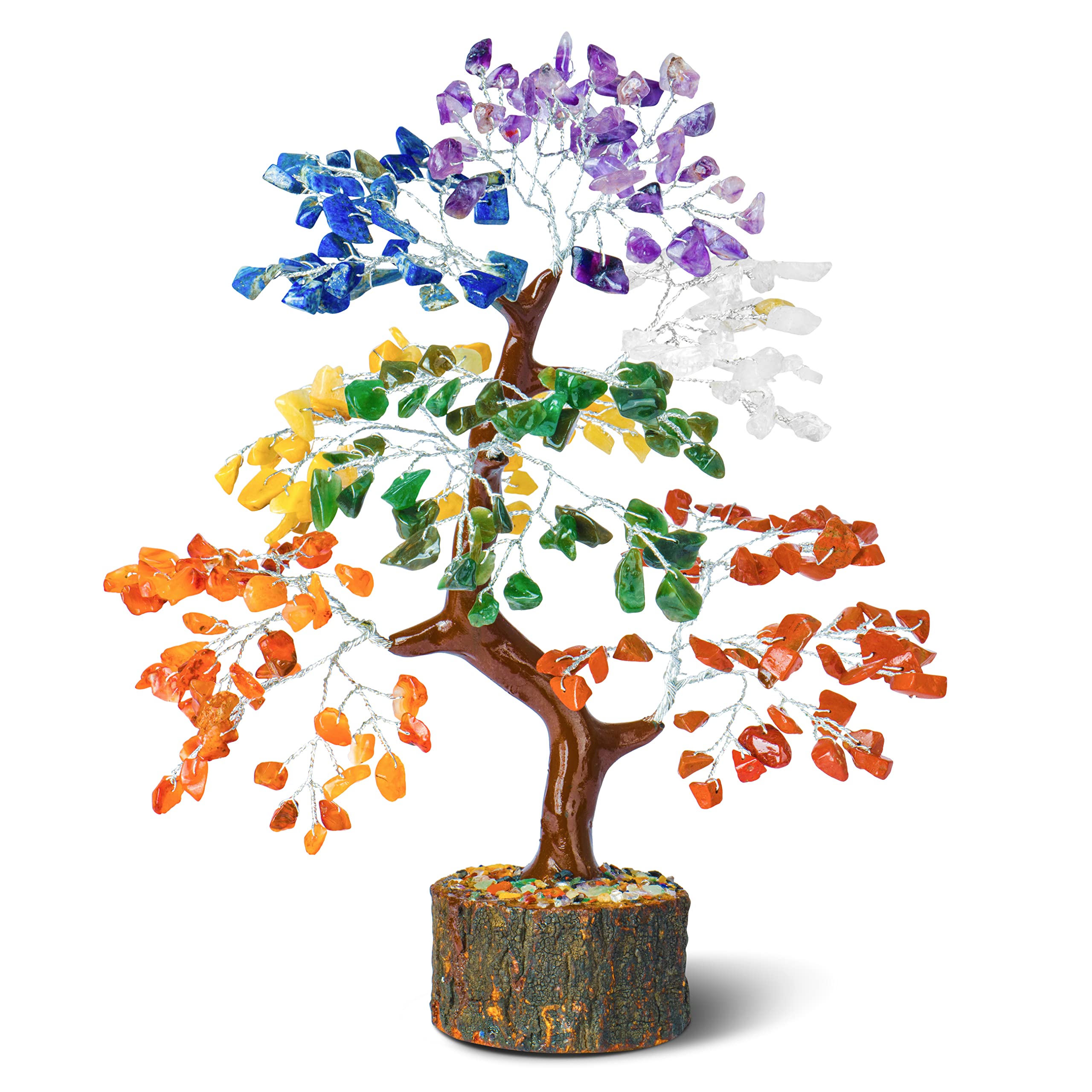 PREK 7 Seven Chakra Crystal Tree Gemstone Tree Crystal Showpieces for Home Decor Items Good Luck Gifts with Silver Wire and 300 Beads Size 10-12 Inches (Seven Chakra Silver)