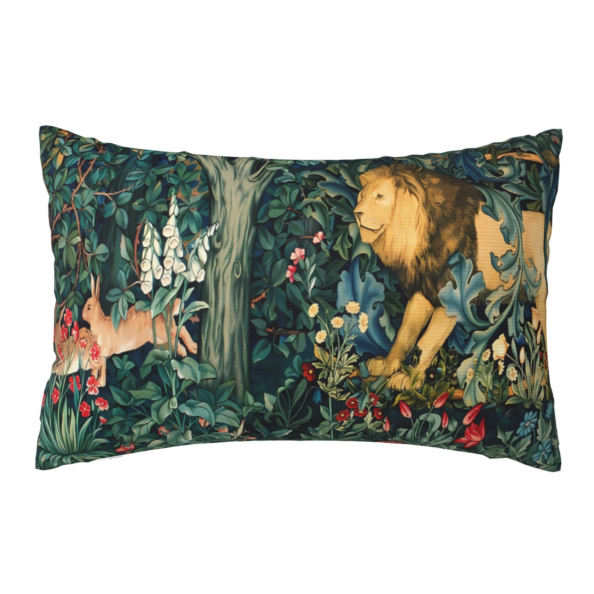 Keebik William Morris Animals Lion and Hares Blue Green Floral Throw Pillow Cover Soft Decorative Throw Pillowcases Cushion Case for Home Decor Living Room Bed Couch Car 12x20 Inch โ image 1