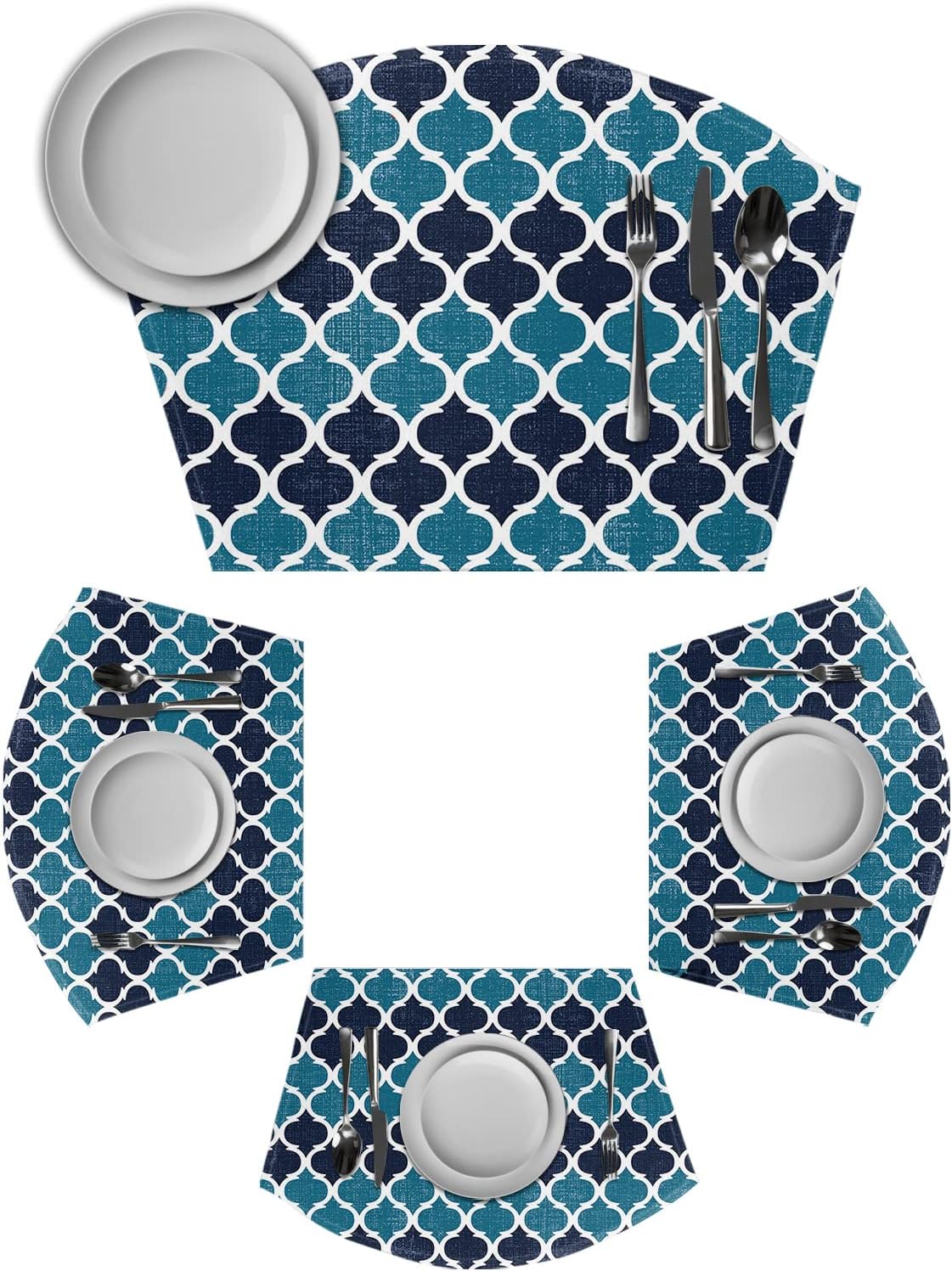 Round Table Placemats Set of 2,Teal Moroccan Pattern