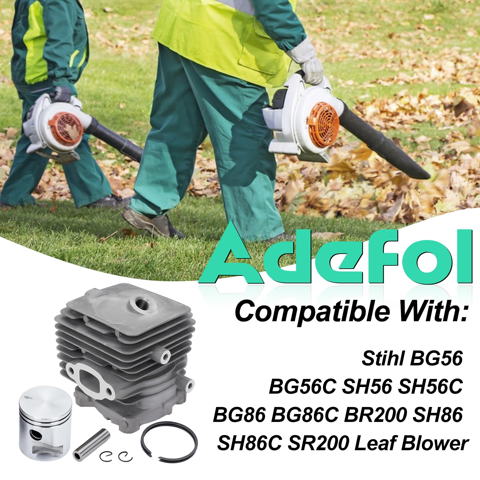 Adefol - Kit cilíndrico para Stihl BG56 BG56C SH56 SH56C BG86 BG86C BR200 SH86 SH86C SR200 - Soplador de hojas, cilindro delantero filtro de combustible, bujía, repuesto 4241 020 120
