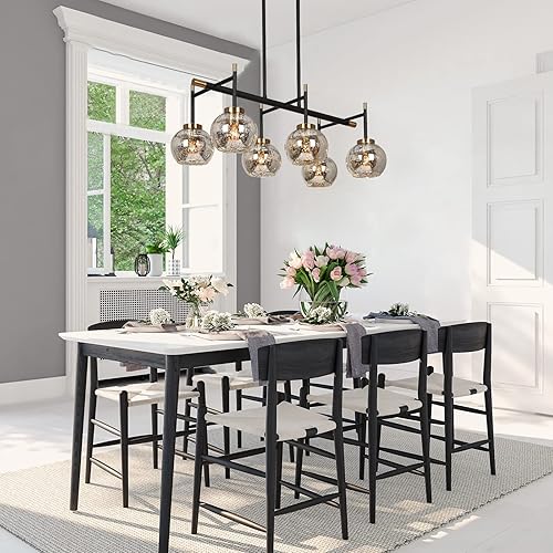 Miniatura 5 de KSANA Lámpara de comedor, moderna lámpara de metal negro dorado para isla de cocina con pantallas de cristal de mercurio, 27.5 pulgadas