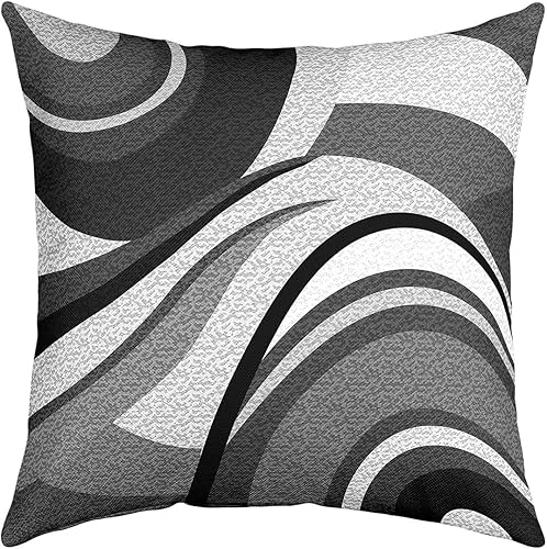 Miniatura 1 de Feelyou Juego de 4 fundas de almohada geométricas reversibles para exteriores de 18 x 18 pulgadas, diseño geométrico de rayas negras y grises, juego