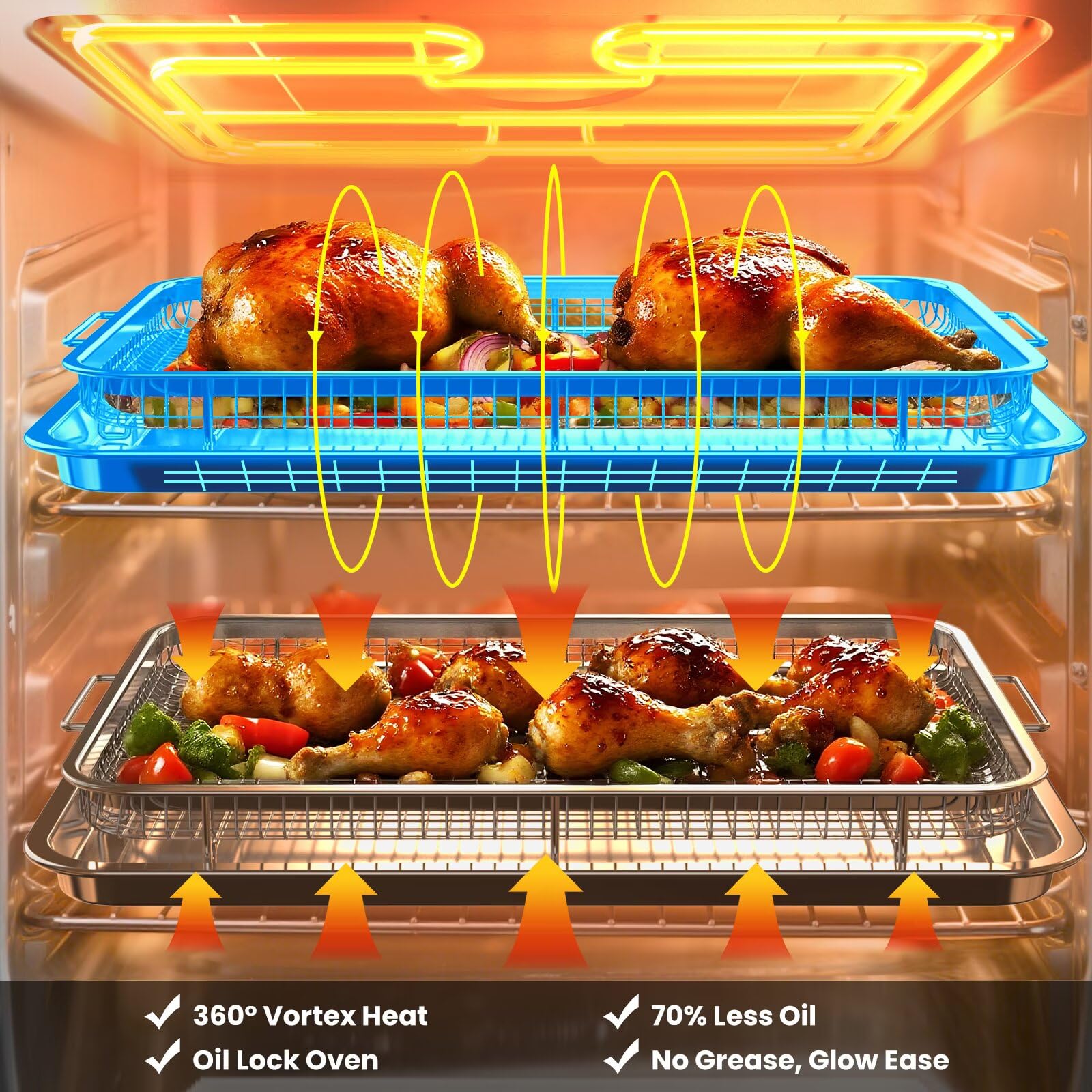 Extra Large Air Fryer Basket for Oven, 18.7"x12.8" Stainless Steel Baking Pan & Crisper Tray, Fits Whole Chicken, Commercial-Grade Oven Air Fryer with 30 Parchment Papers, Dishwasher Safe