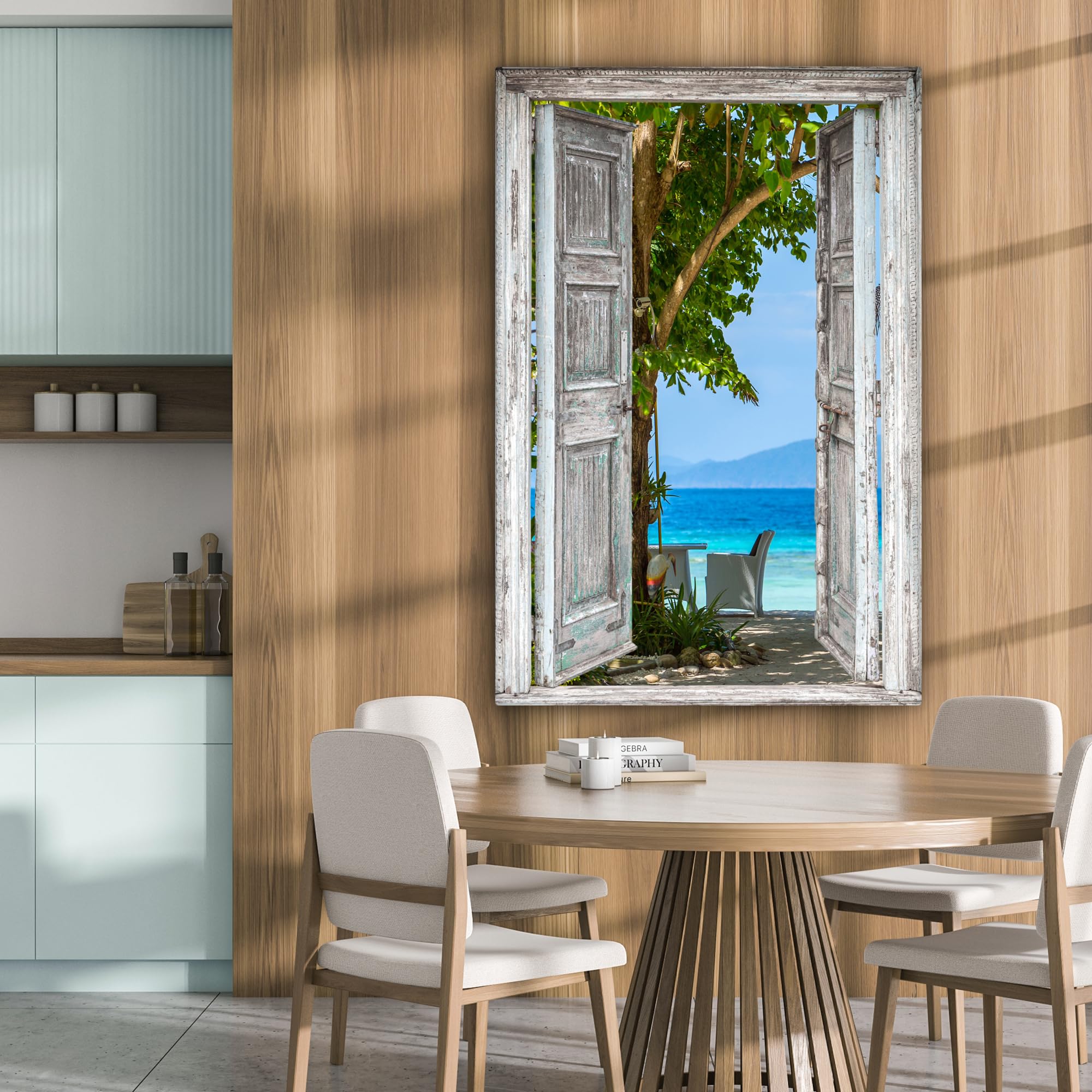 MuchoWow© Laminas Cuadros de Salon para Dormitorio 80x120 cm Lienzos Decoración Pared Cuadro Habitacion Decoracion Playa - Tropical - Mar - Vista desde la ventana