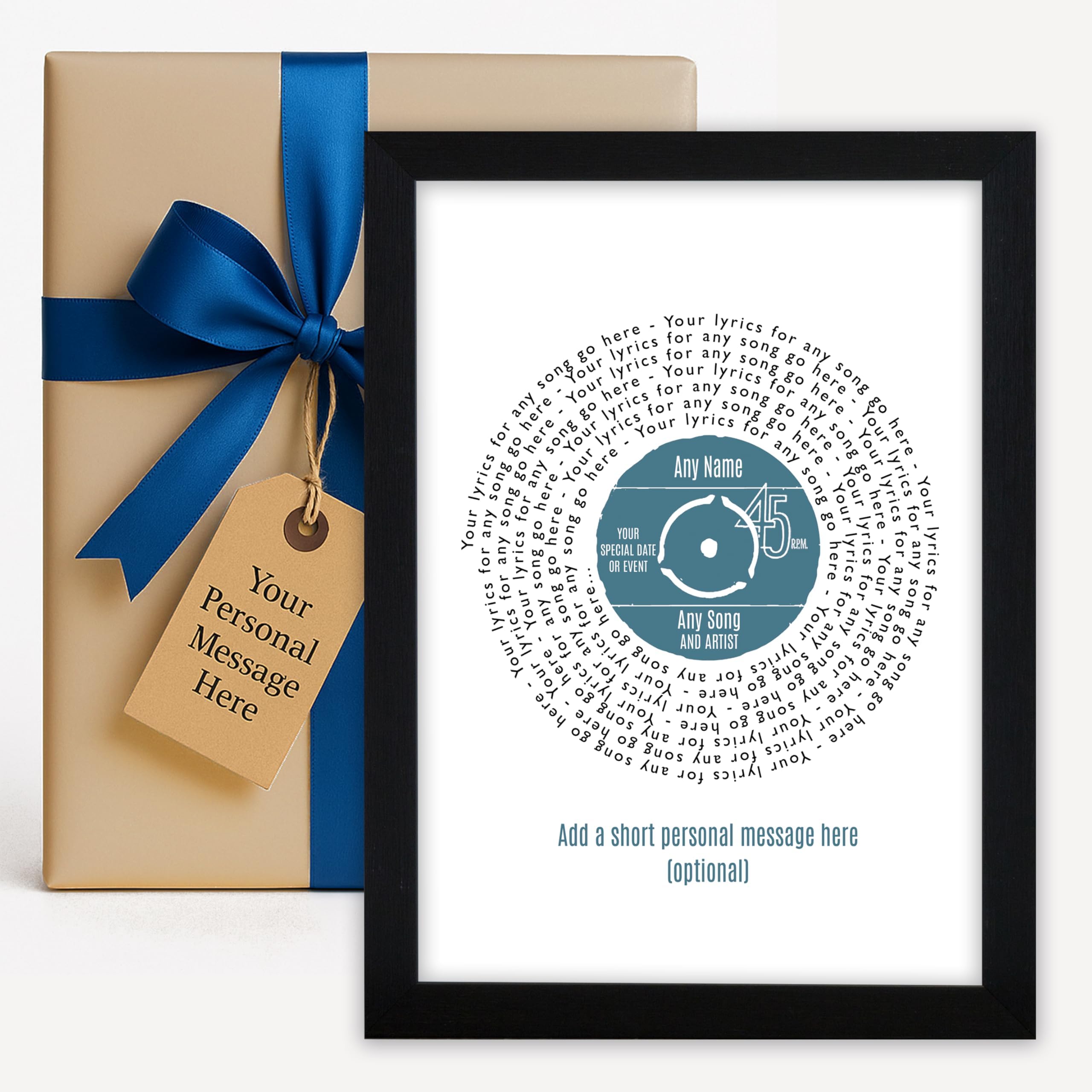 Personalised Vinyl Record of Song Lyrics - A4 Print Only Any Favourite Song Words Poem for Anniversary Wedding Birthday Her Him | Upgrade to Framed or A3