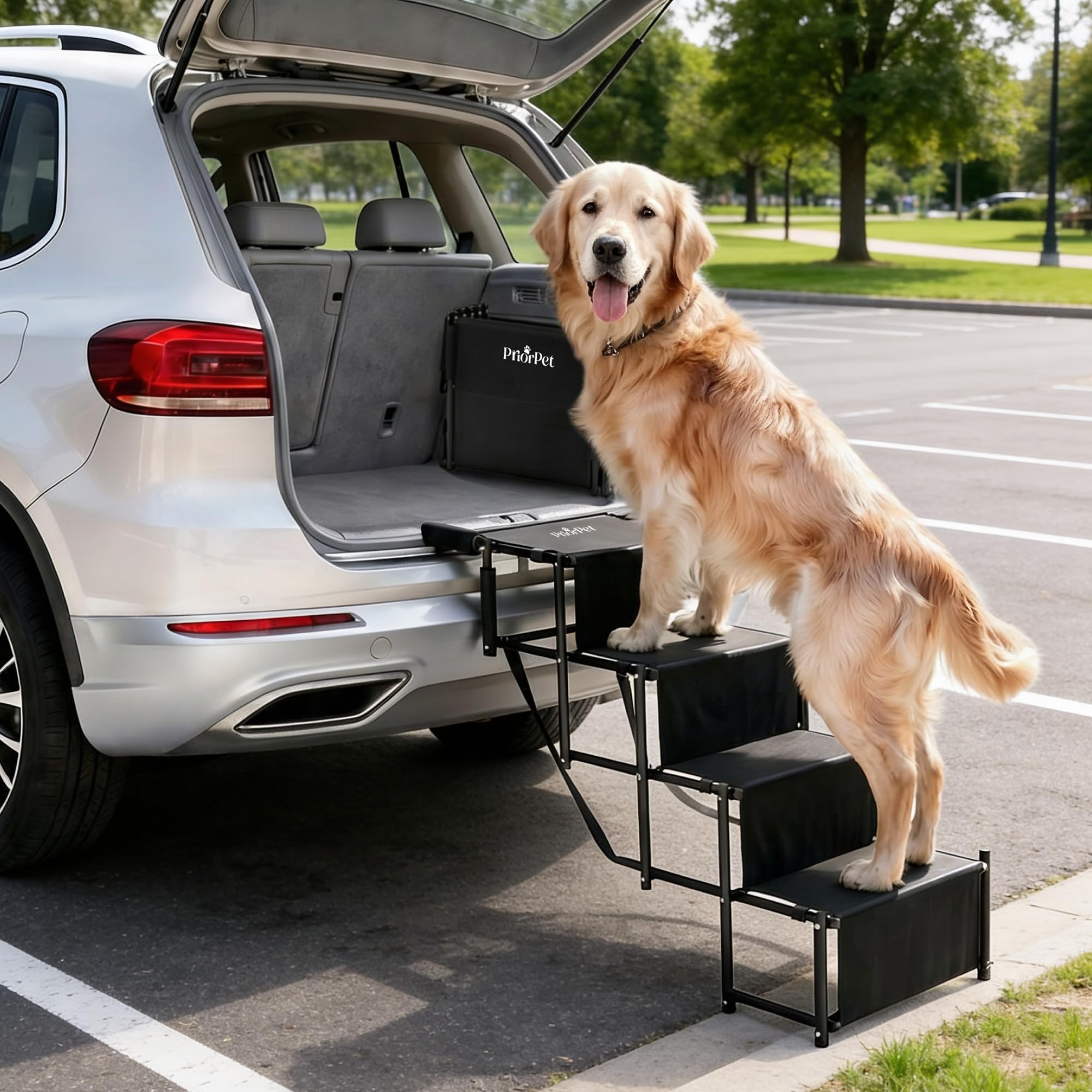 Dog Steps for Car Foldable – Lightweight & Adjustable 53–81 cm for SUVs & Estates – Dog Ramp Alternative for Large Dogs – Joint-Friendly Car Ramp – Closed Steps & Anti-Slip – Up to 145 Pounds