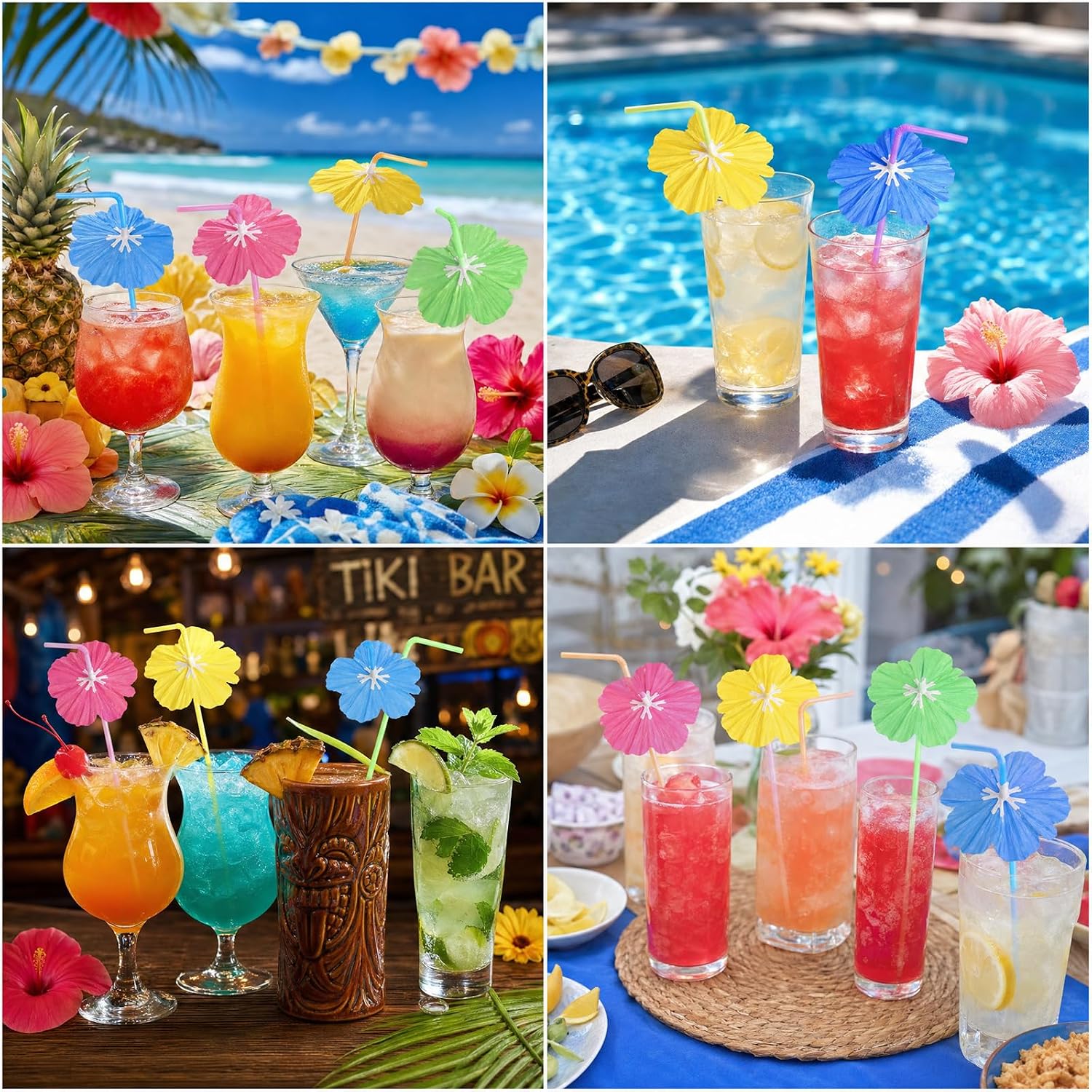 50 PCS Umbrella Drink Straws, Tropical Parasol Straws - Colorful for Tiki Hawaiian Party Cocktails Summer Beverages