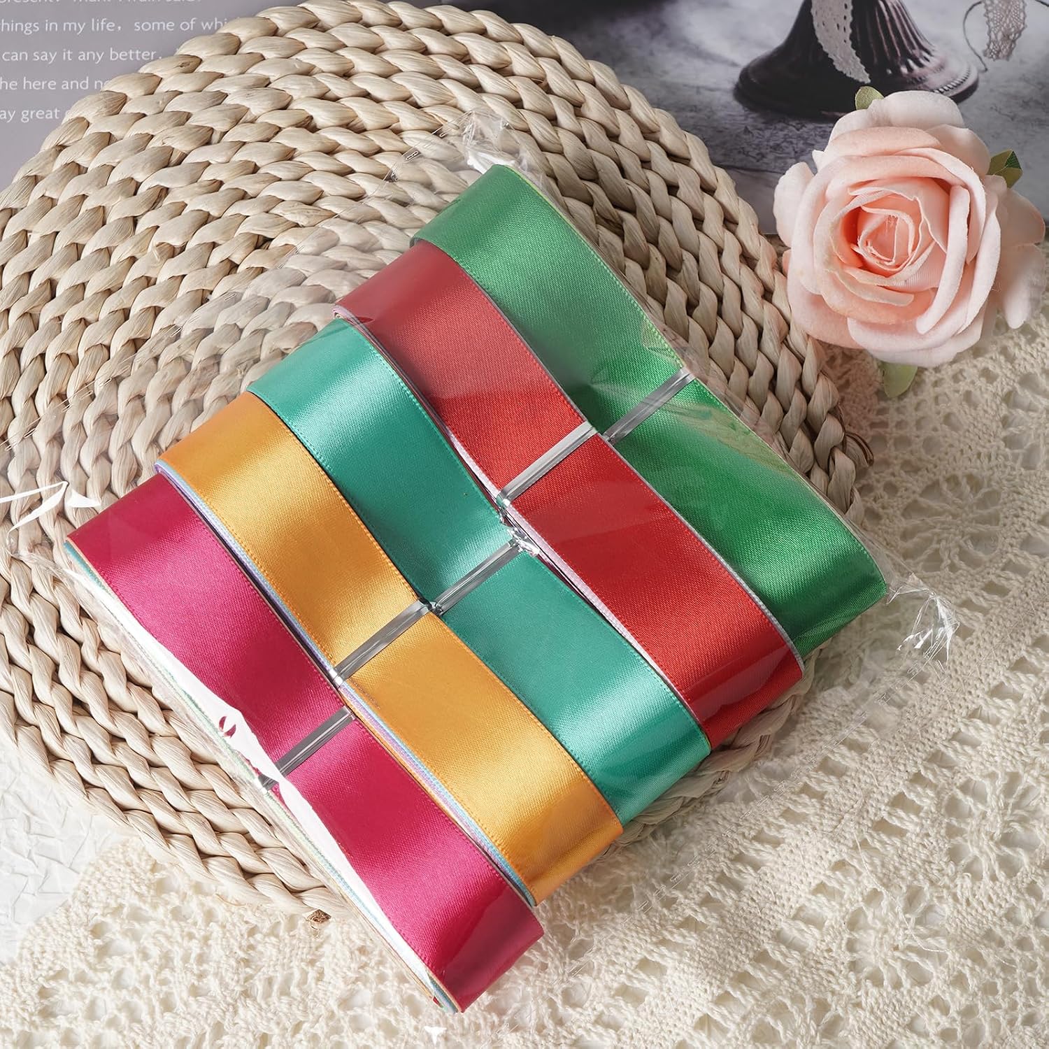 Chenkou Craft Solid Satin Ribbon Ribbons Assorted 40 Yards Craft Bow Party Decoration Packing Ribbons (Mix, 1"(25mm))